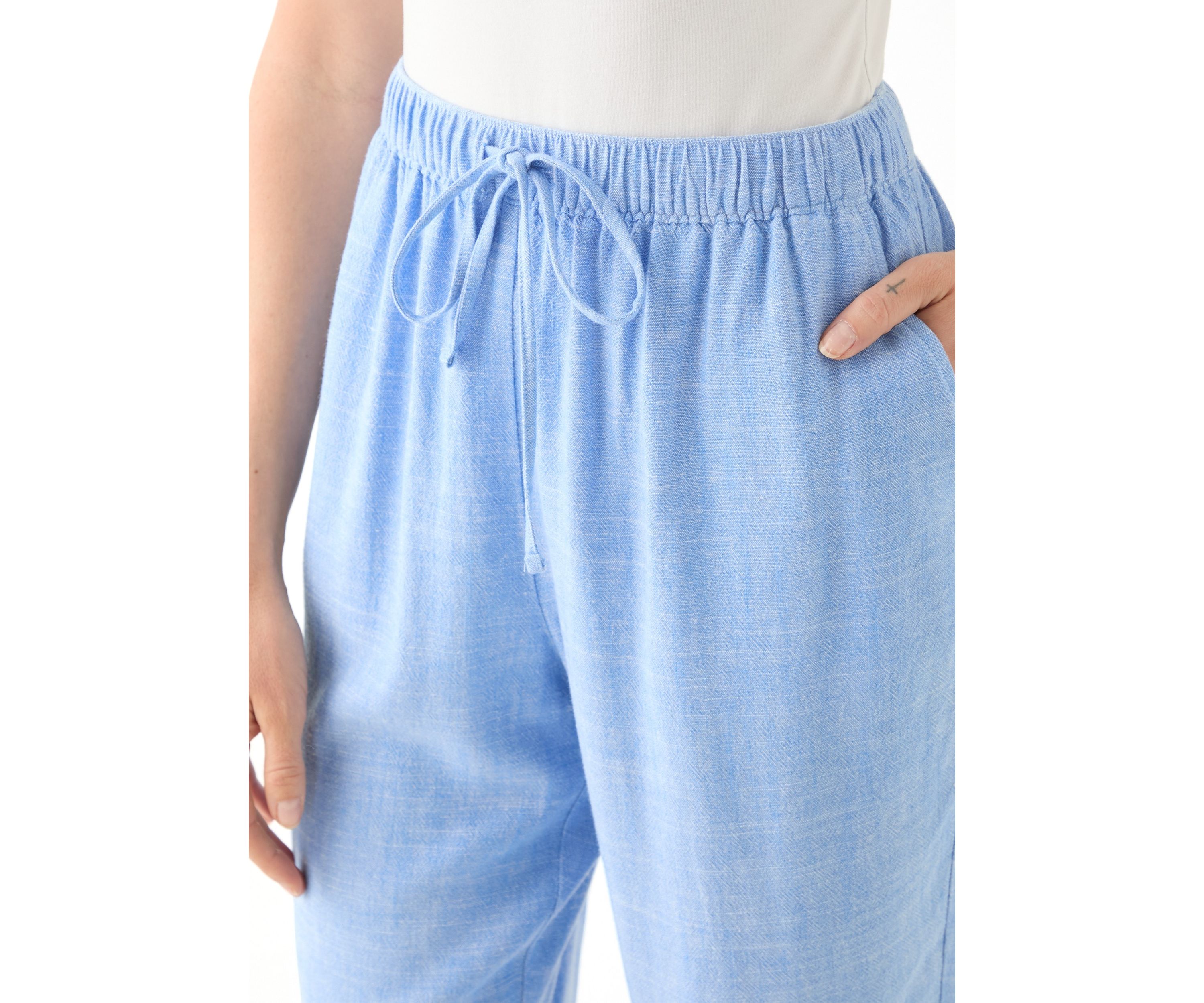 Petite Pull On Linen Blend Trousers