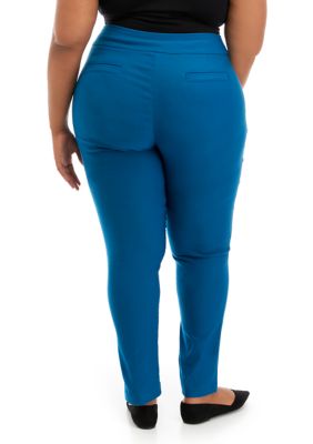 Elegant Solid Skinny Royal Blue Plus Size Pants (Women's)