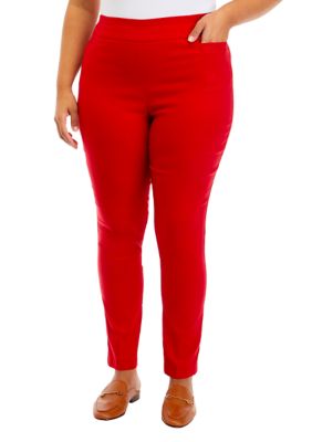 Kim Rogers Pants Women Size 12 Average Red Stretch Tummy Control Pull On  33x29