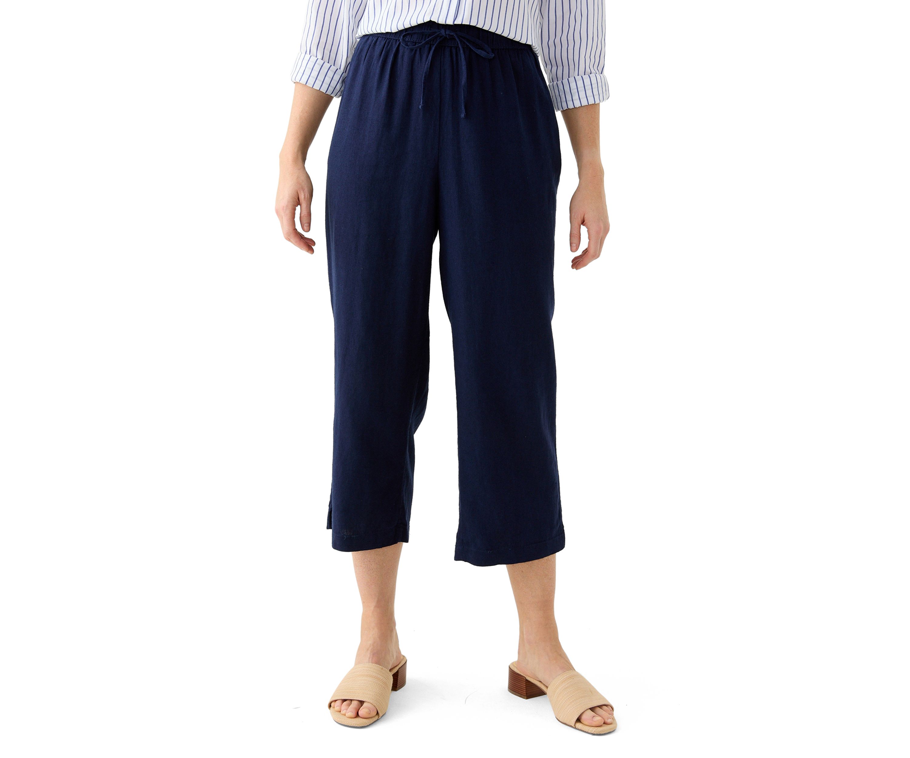 Womens Pull On Linen Crop Pants