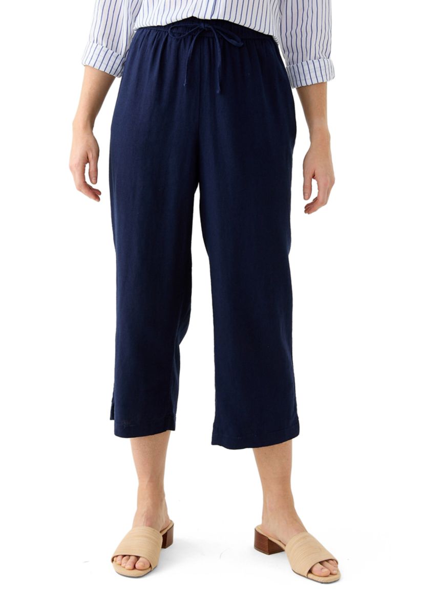 Womens Pull On Linen Crop Pants