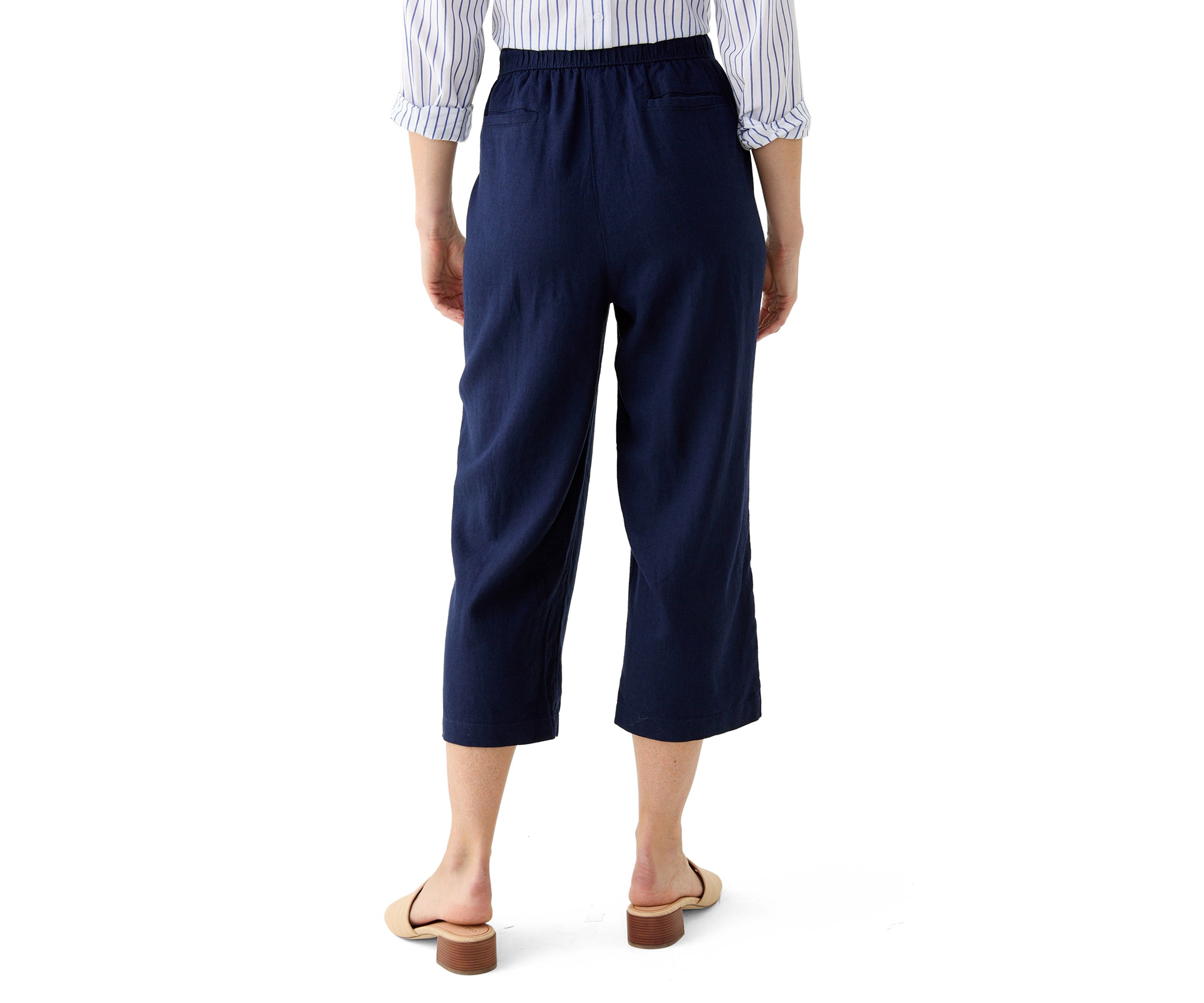Womens Pull On Linen Crop Pants