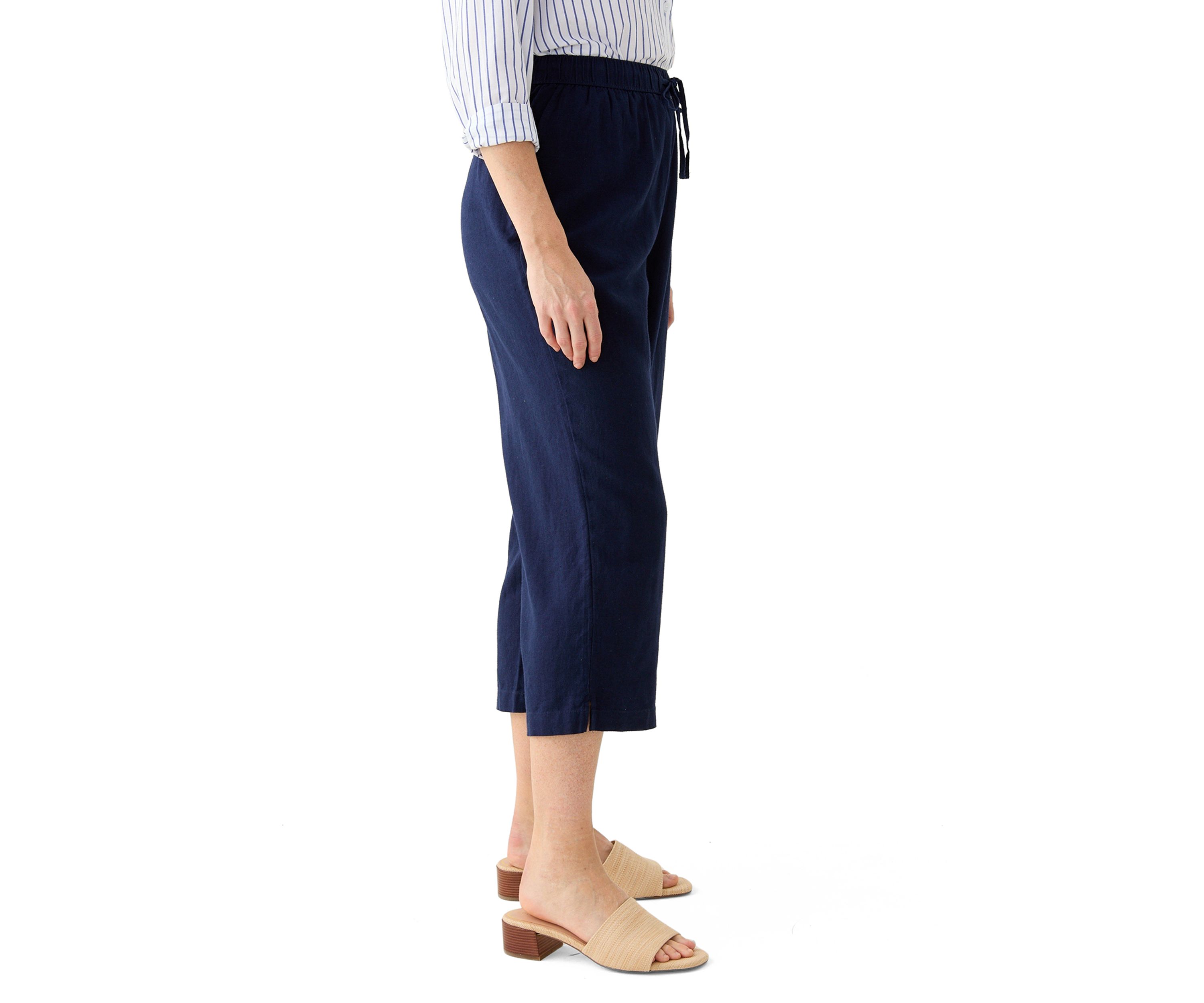 Womens Pull On Linen Crop Pants