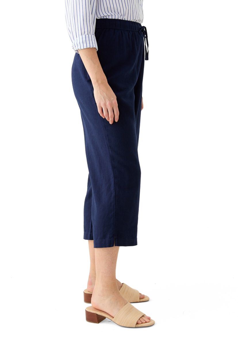 Womens Pull On Linen Crop Pants