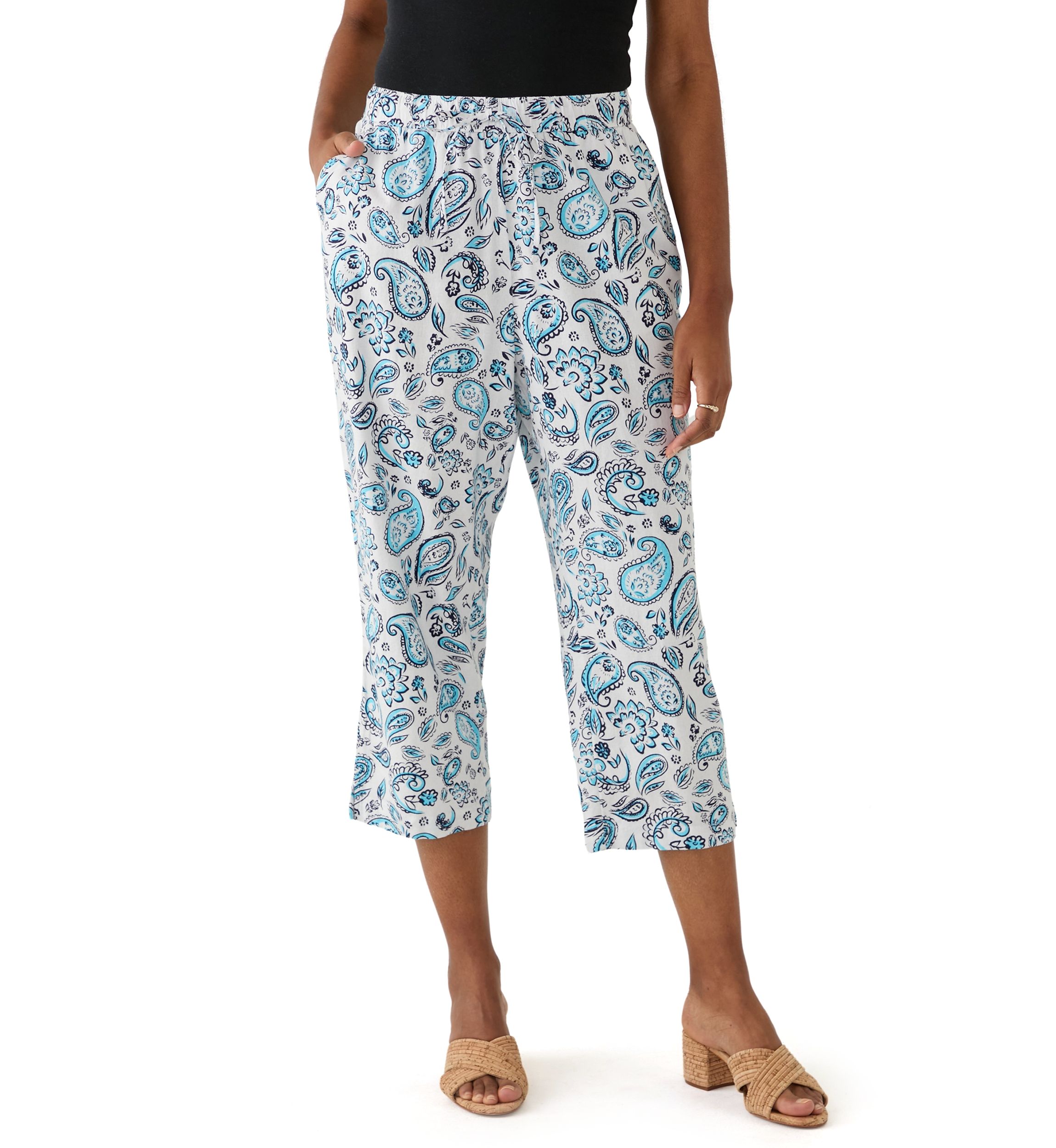 Womens Pull On Linen Crop Pants