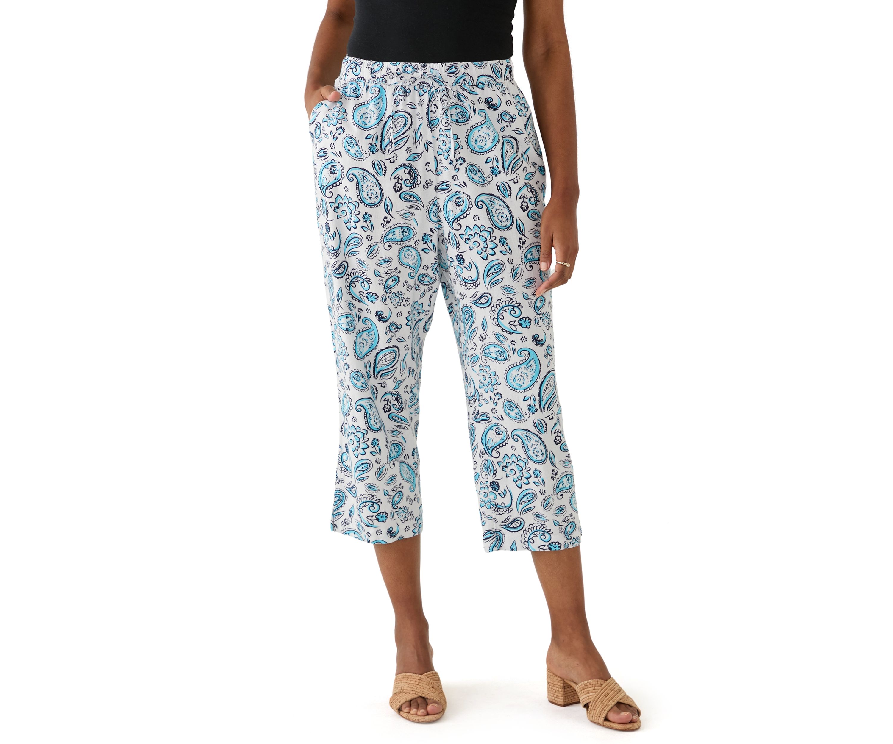 Womens Pull On Linen Crop Pants