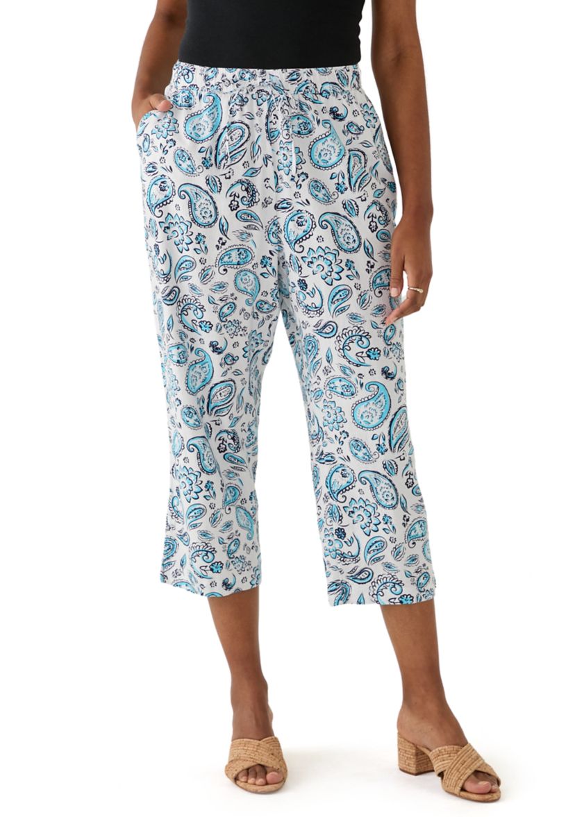 Womens Pull On Linen Crop Pants