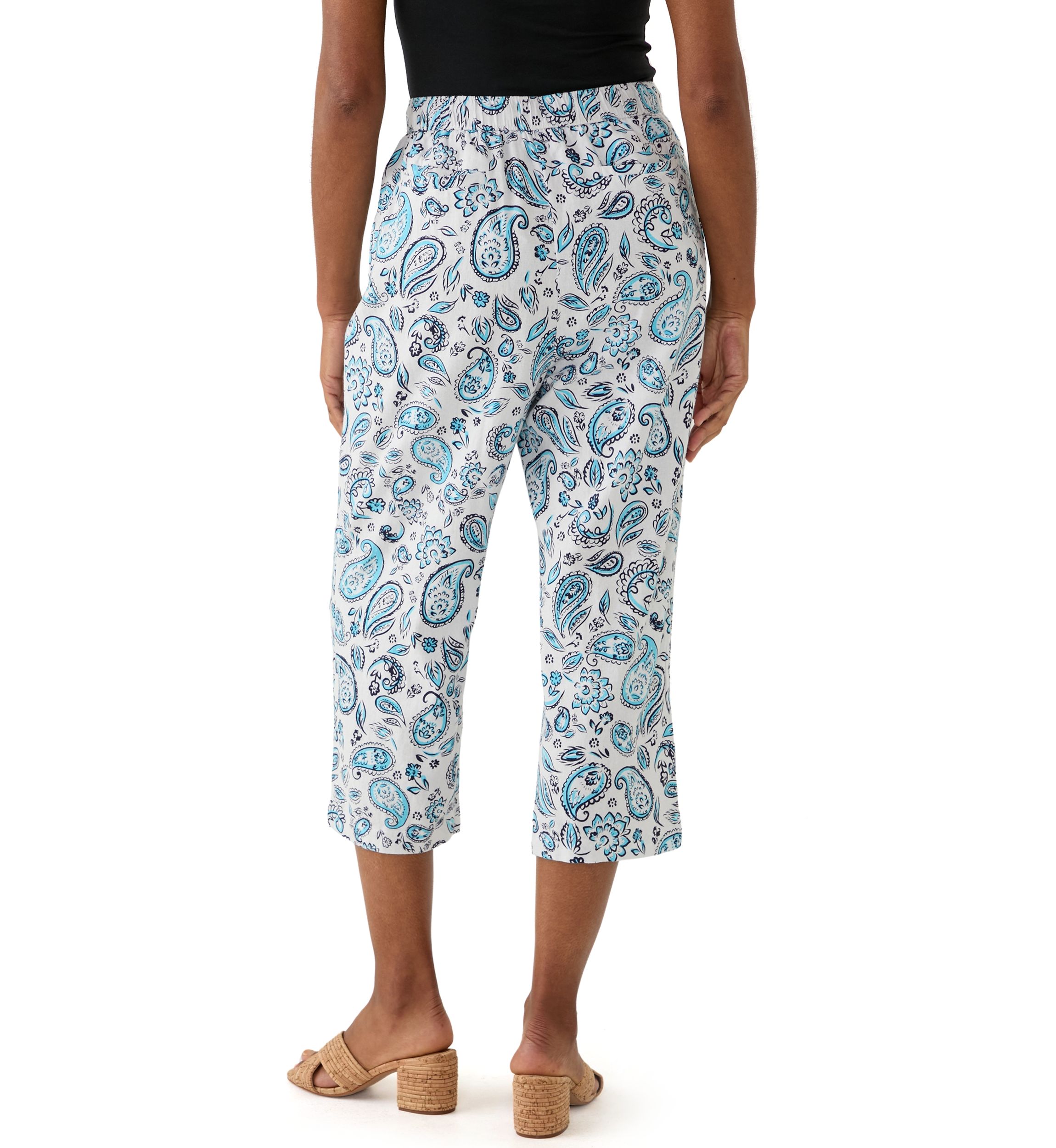 Womens Pull On Linen Crop Pants