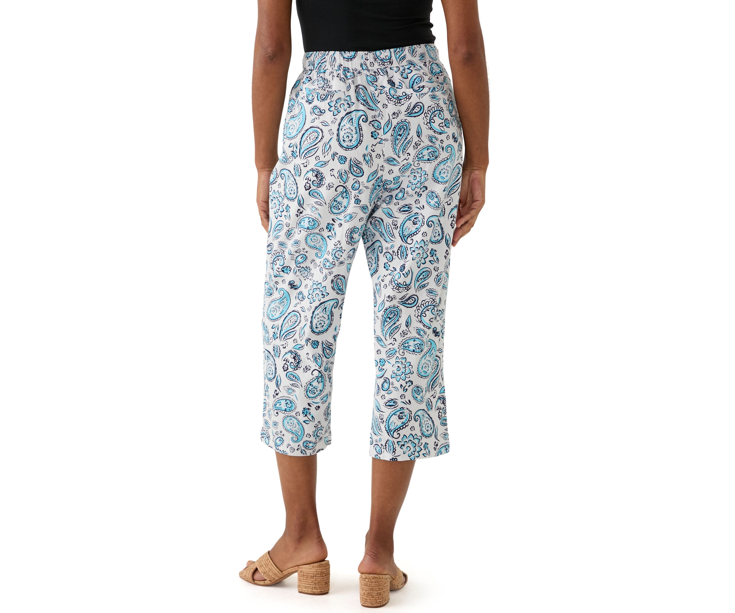 Womens Pull On Linen Crop Pants