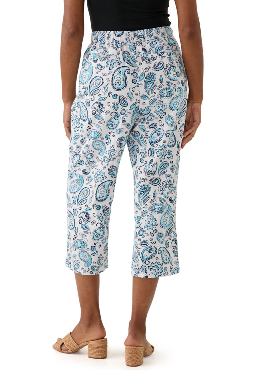 Womens Pull On Linen Crop Pants