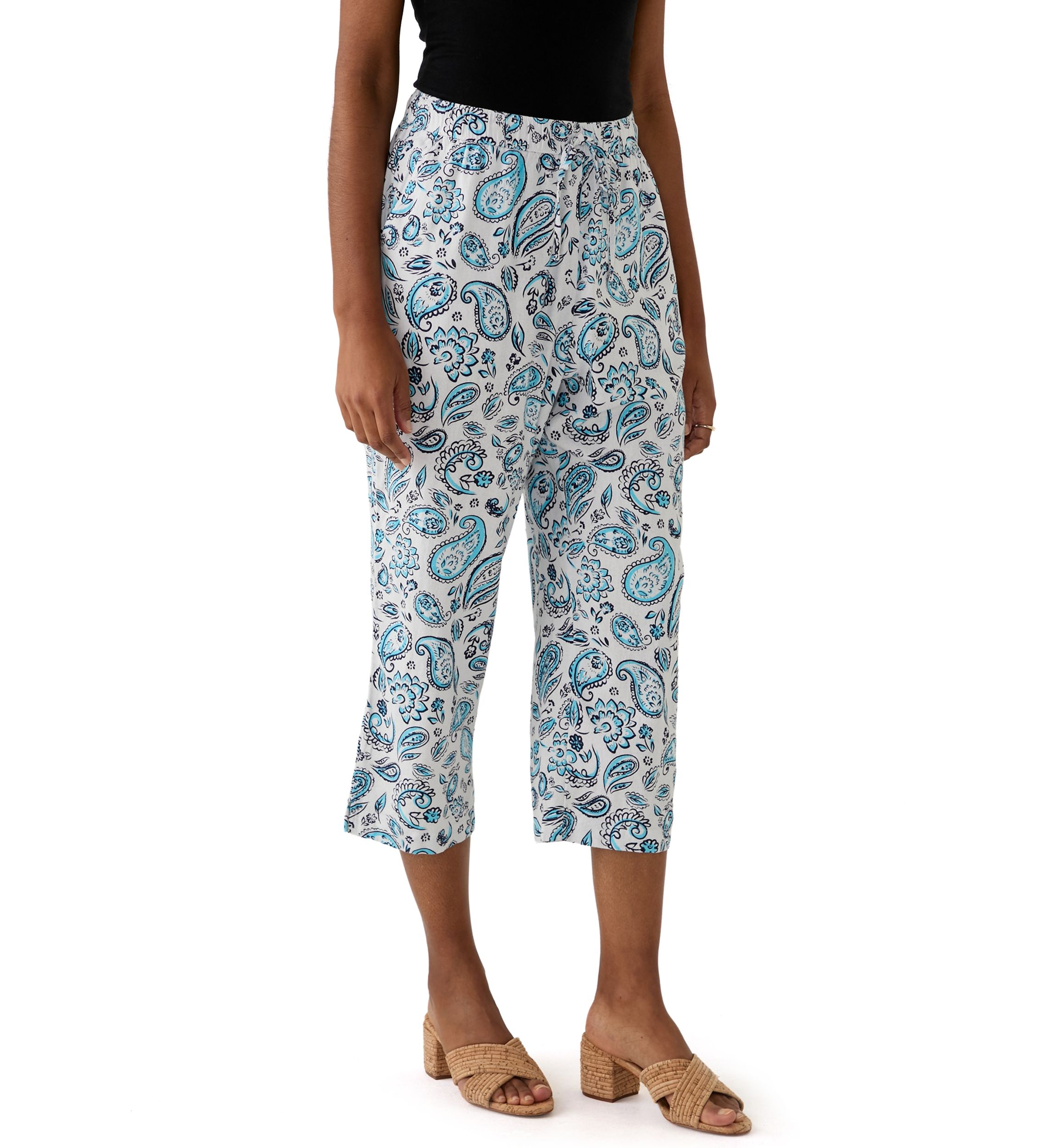 Womens Pull On Linen Crop Pants