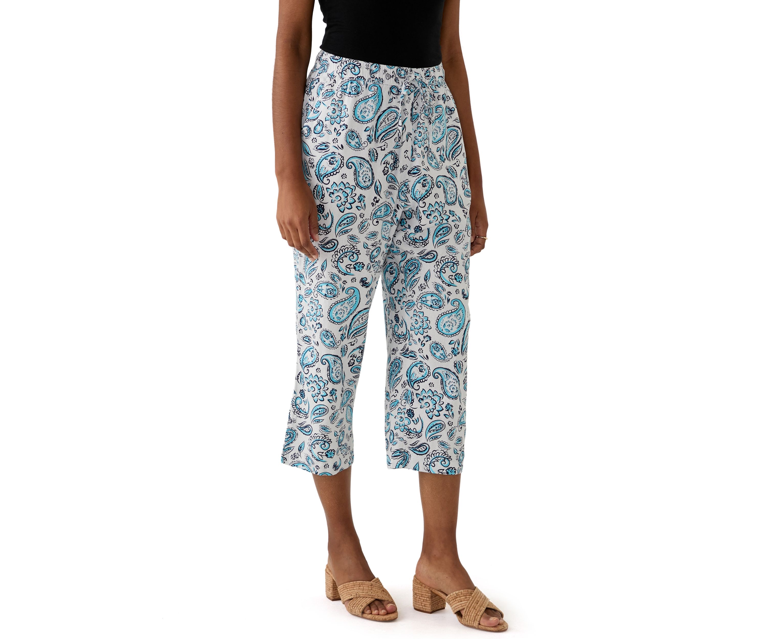 Womens Pull On Linen Crop Pants