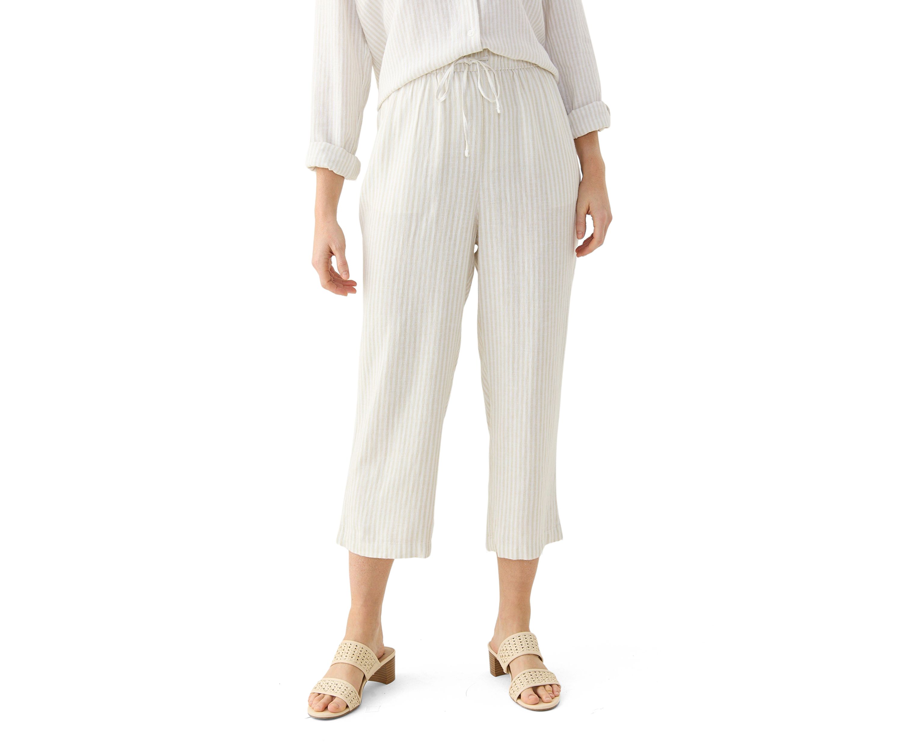 Womens Pull On Linen Crop Pants 