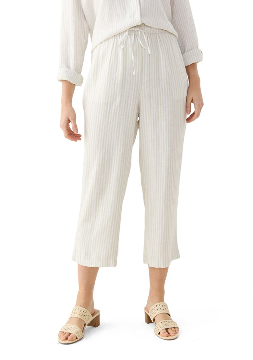 Womens Pull On Linen Crop Pants 
