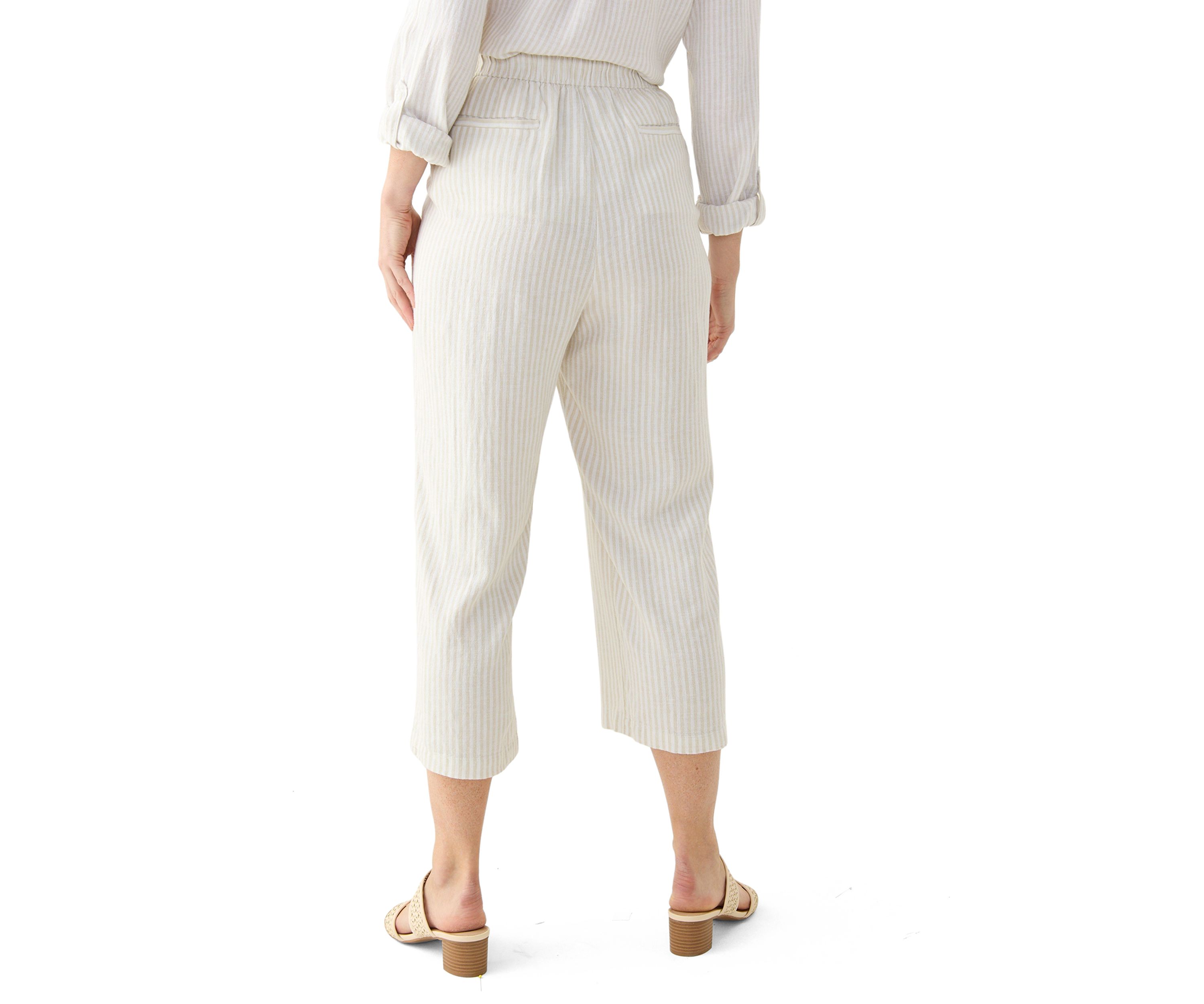 Womens Pull On Linen Crop Pants 
