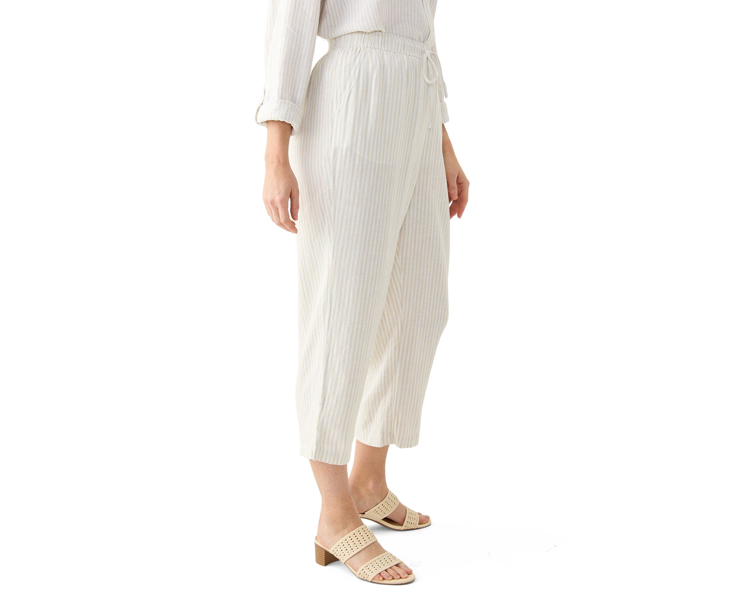 Womens Pull On Linen Crop Pants 