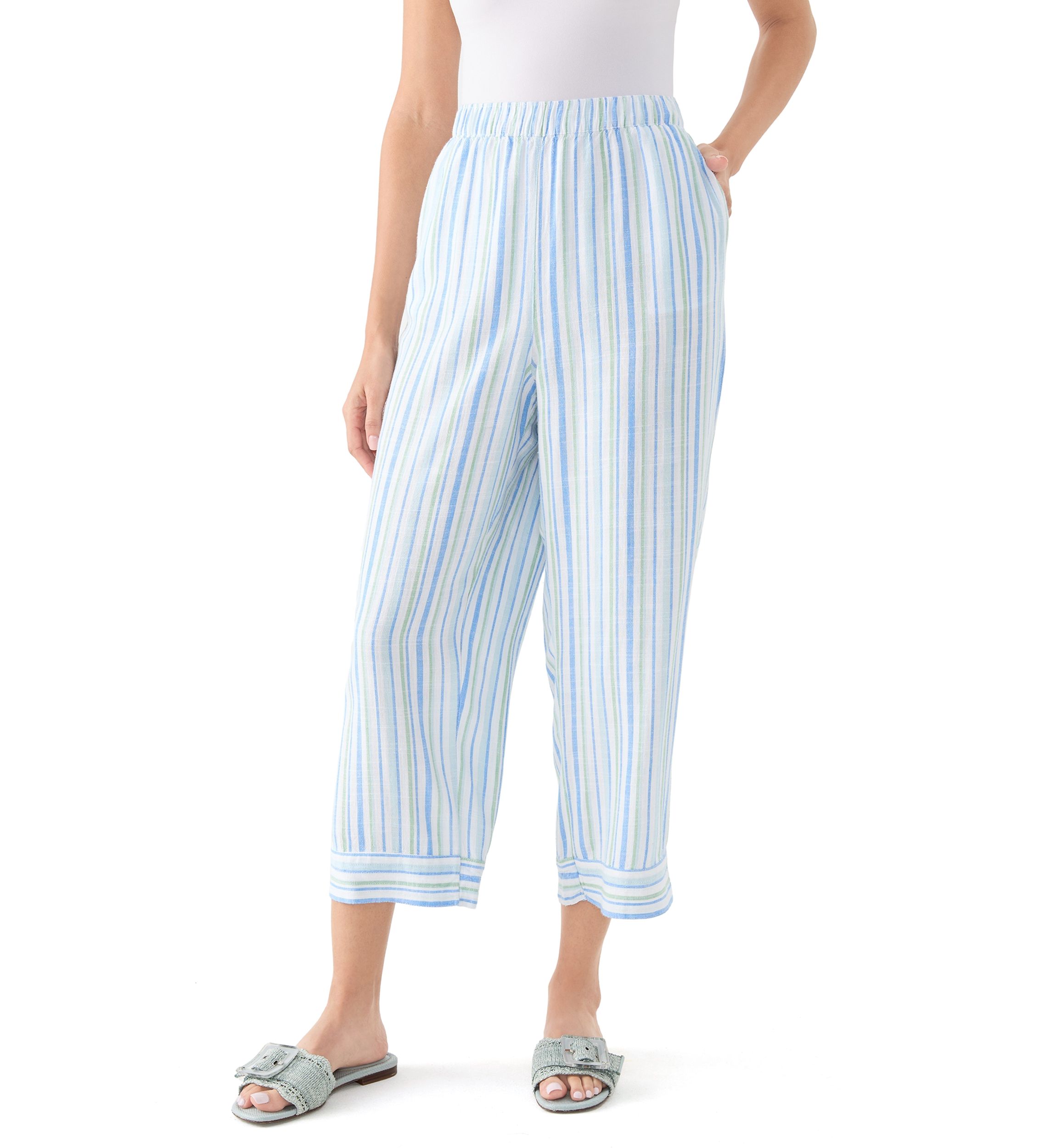   Womens Pull On Linen Blend Cross-Dyed Pants