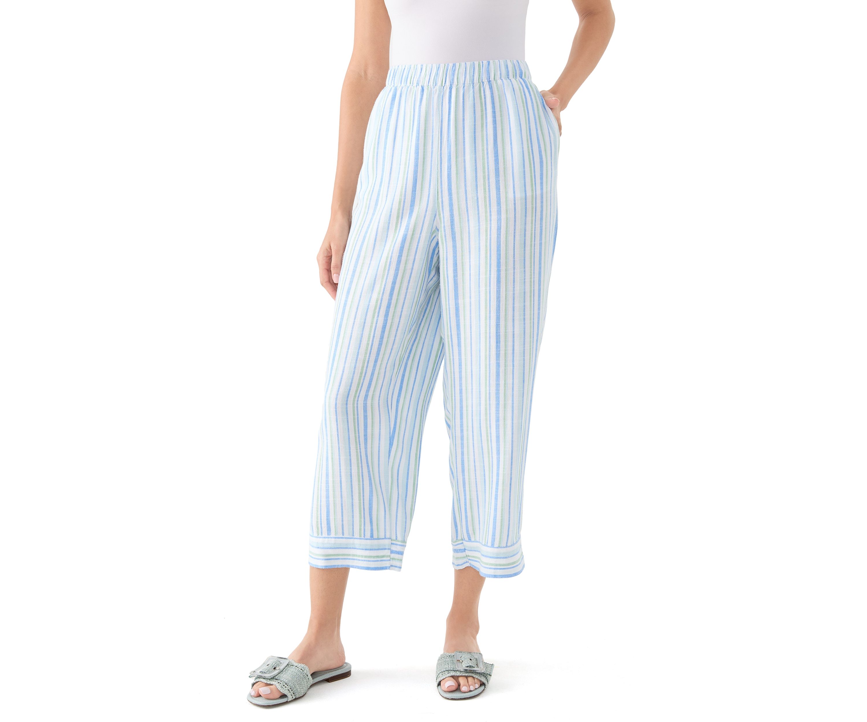   Womens Pull On Linen Blend Cross-Dyed Pants