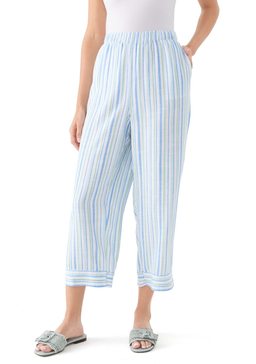   Womens Pull On Linen Blend Cross-Dyed Pants