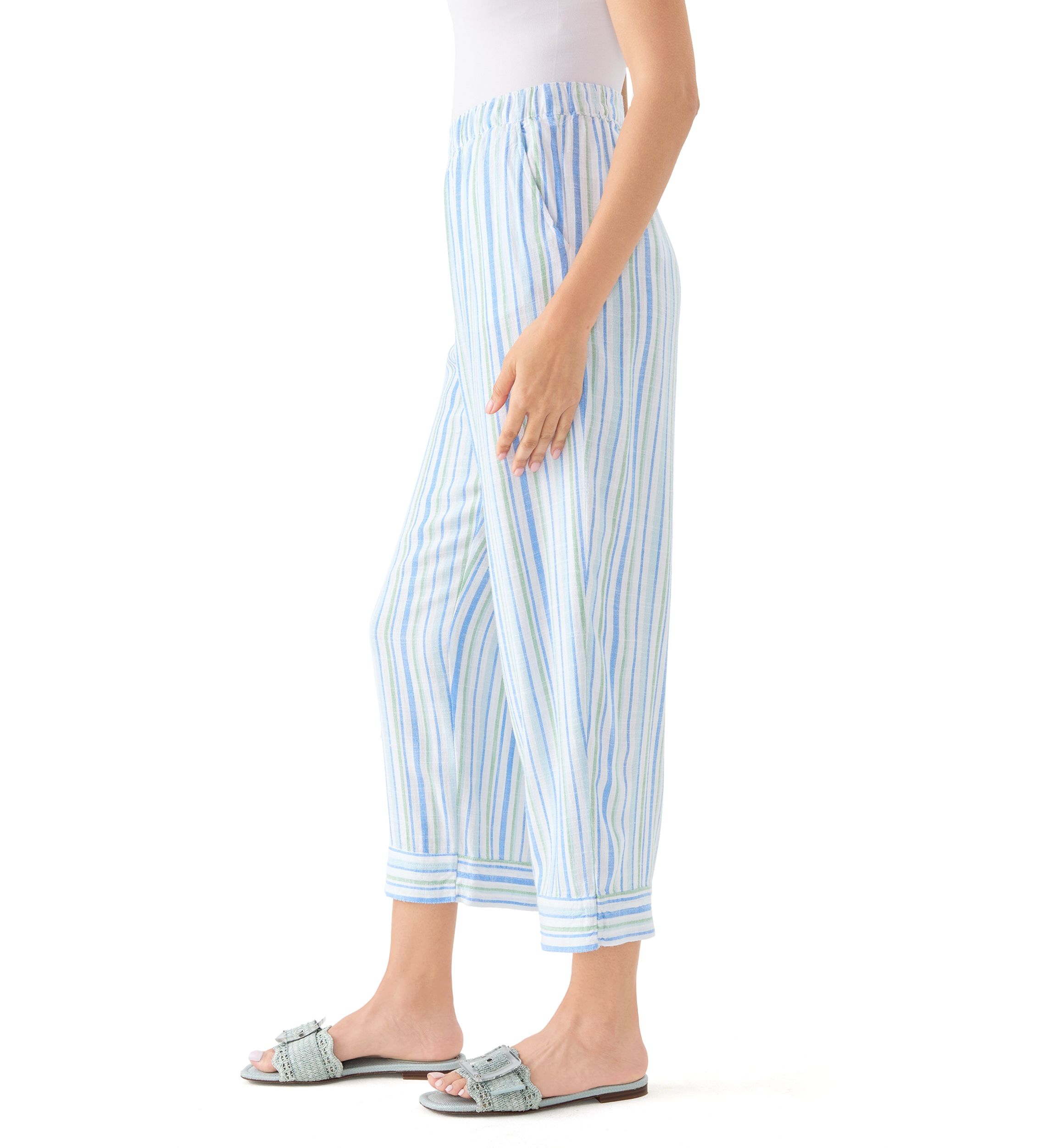   Womens Pull On Linen Blend Cross-Dyed Pants