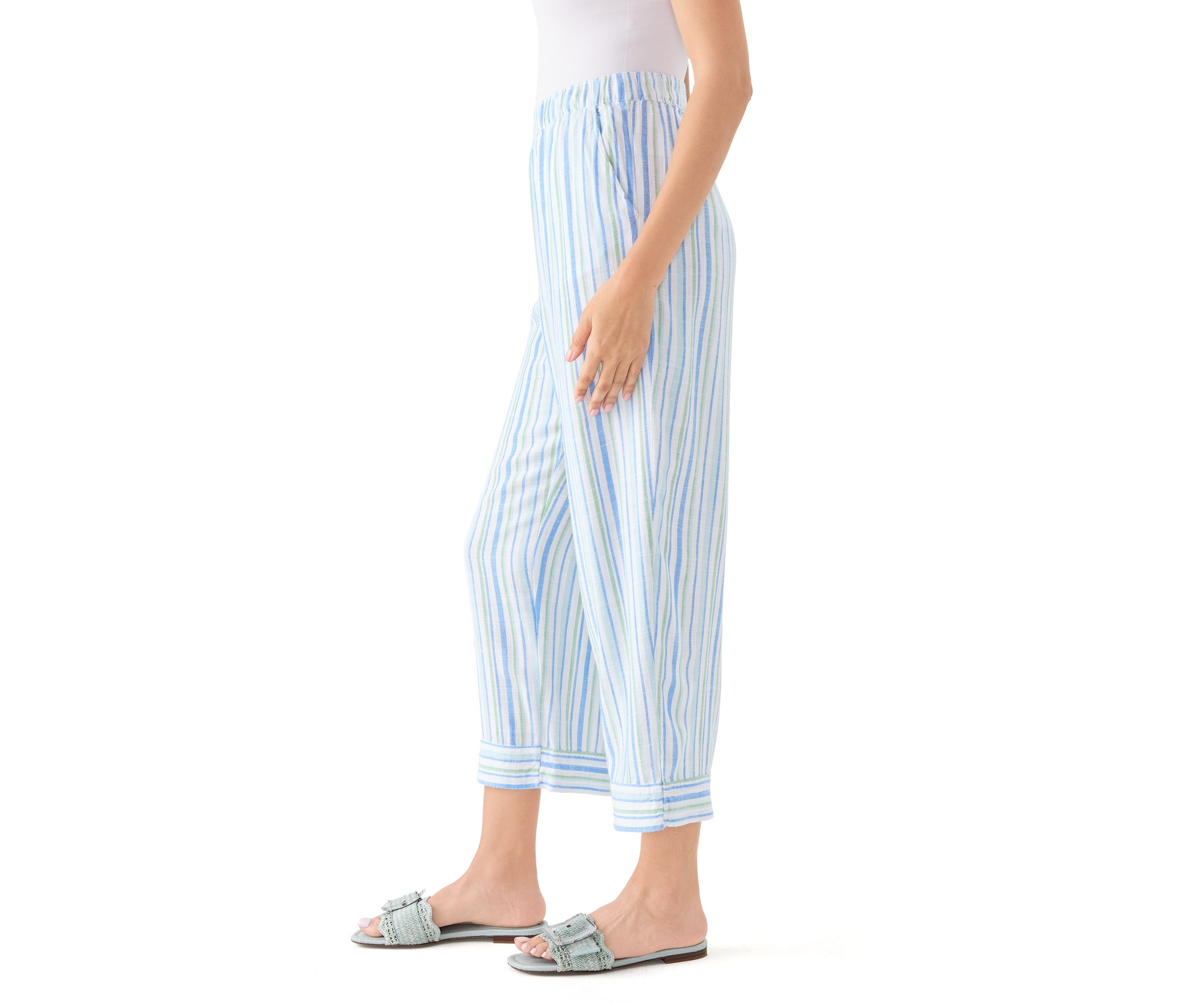   Womens Pull On Linen Blend Cross-Dyed Pants