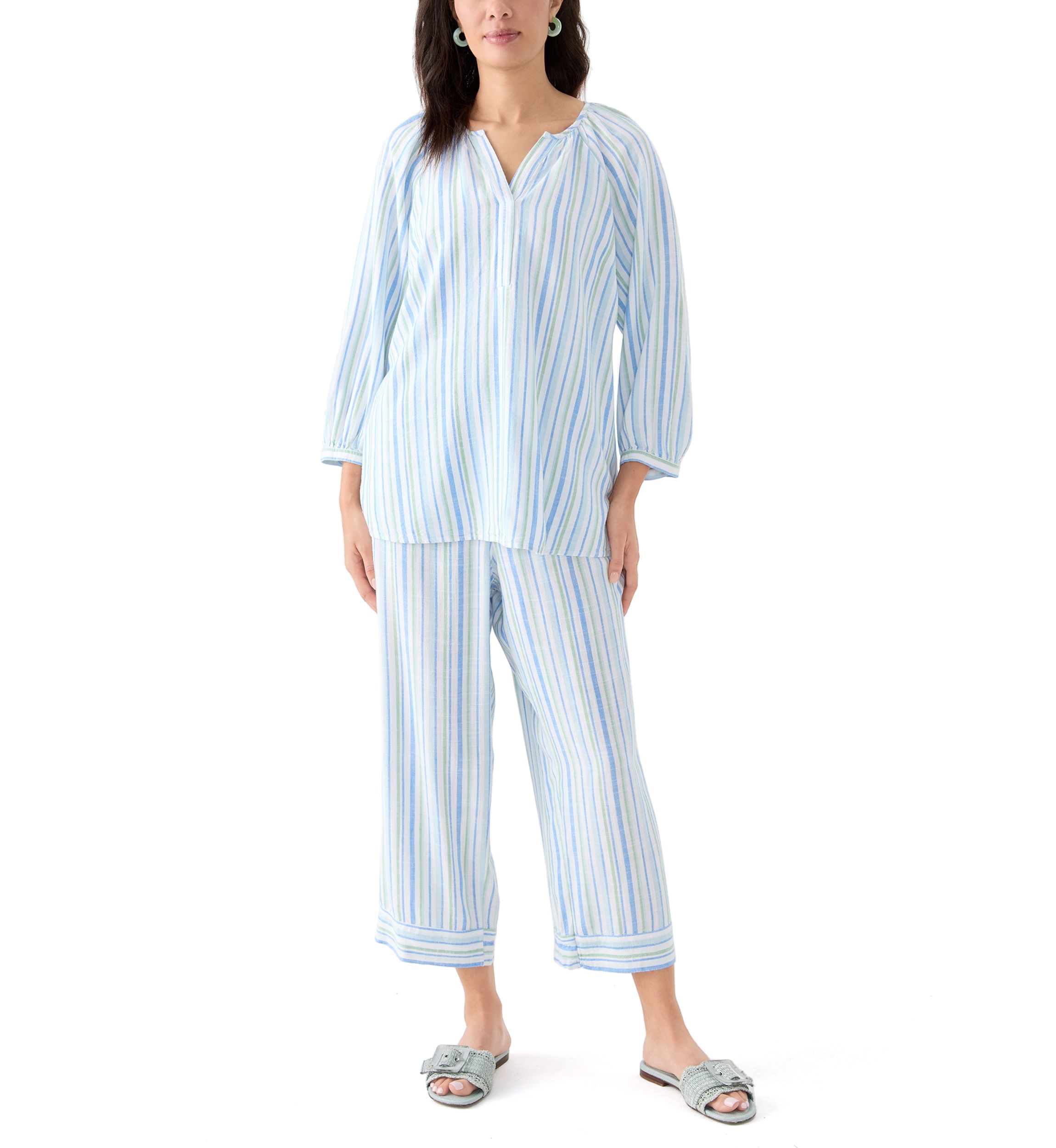   Womens Pull On Linen Blend Cross-Dyed Pants