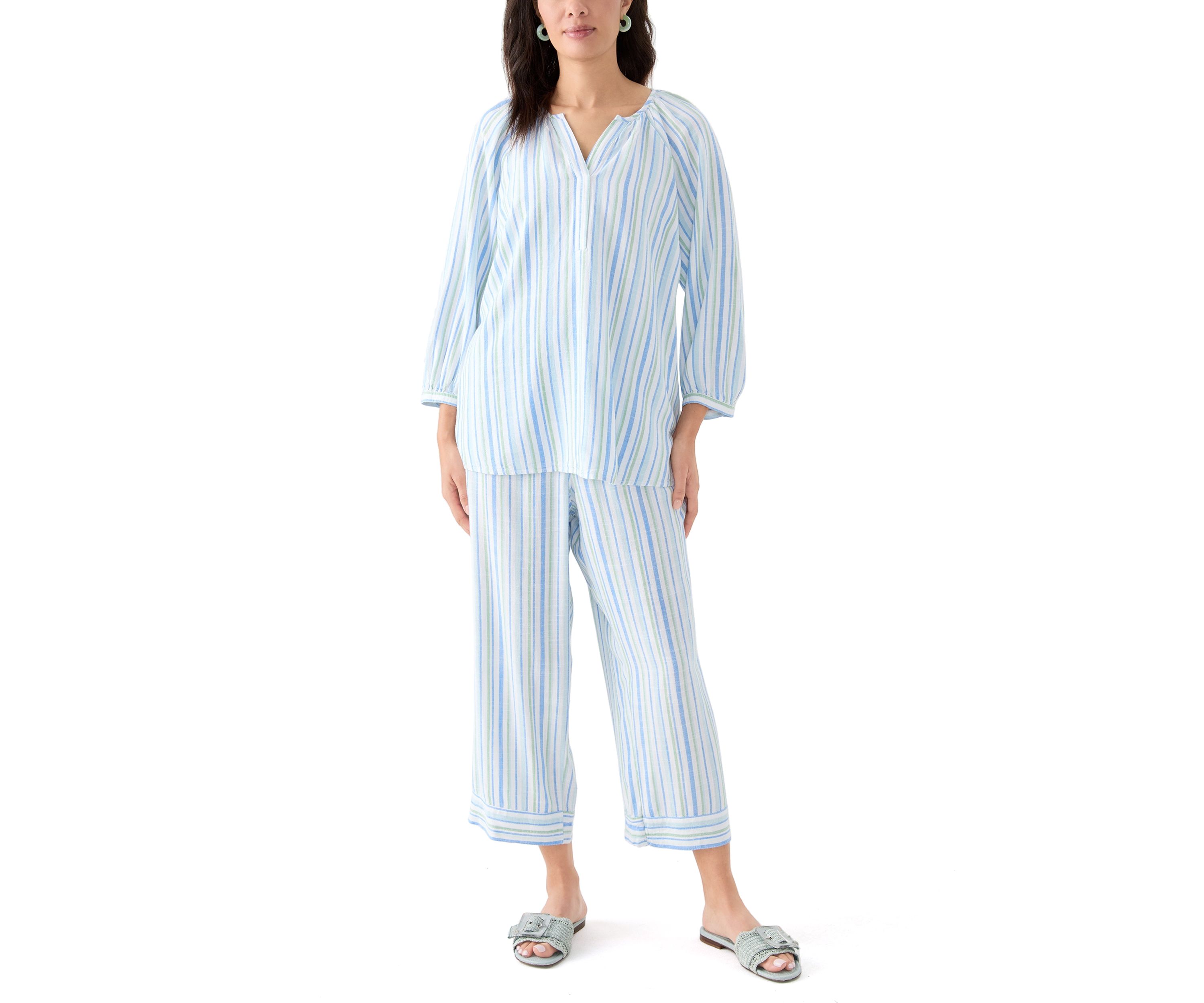   Womens Pull On Linen Blend Cross-Dyed Pants