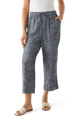 Kim Rogers Women's Linen Cropped Pants, Navy Blue, Medium