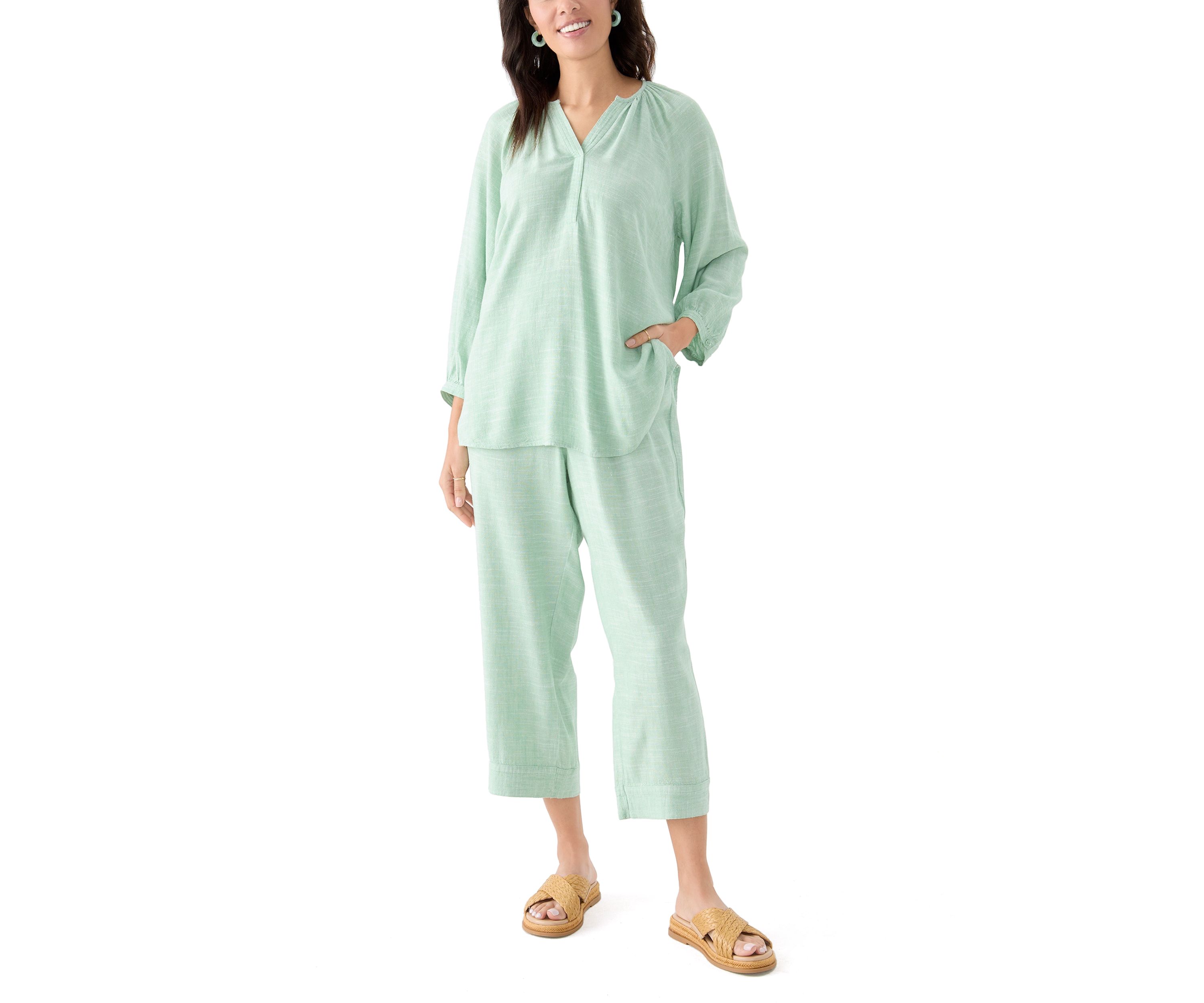 Womens Pull On Linen Blend Cross-Dyed Pants