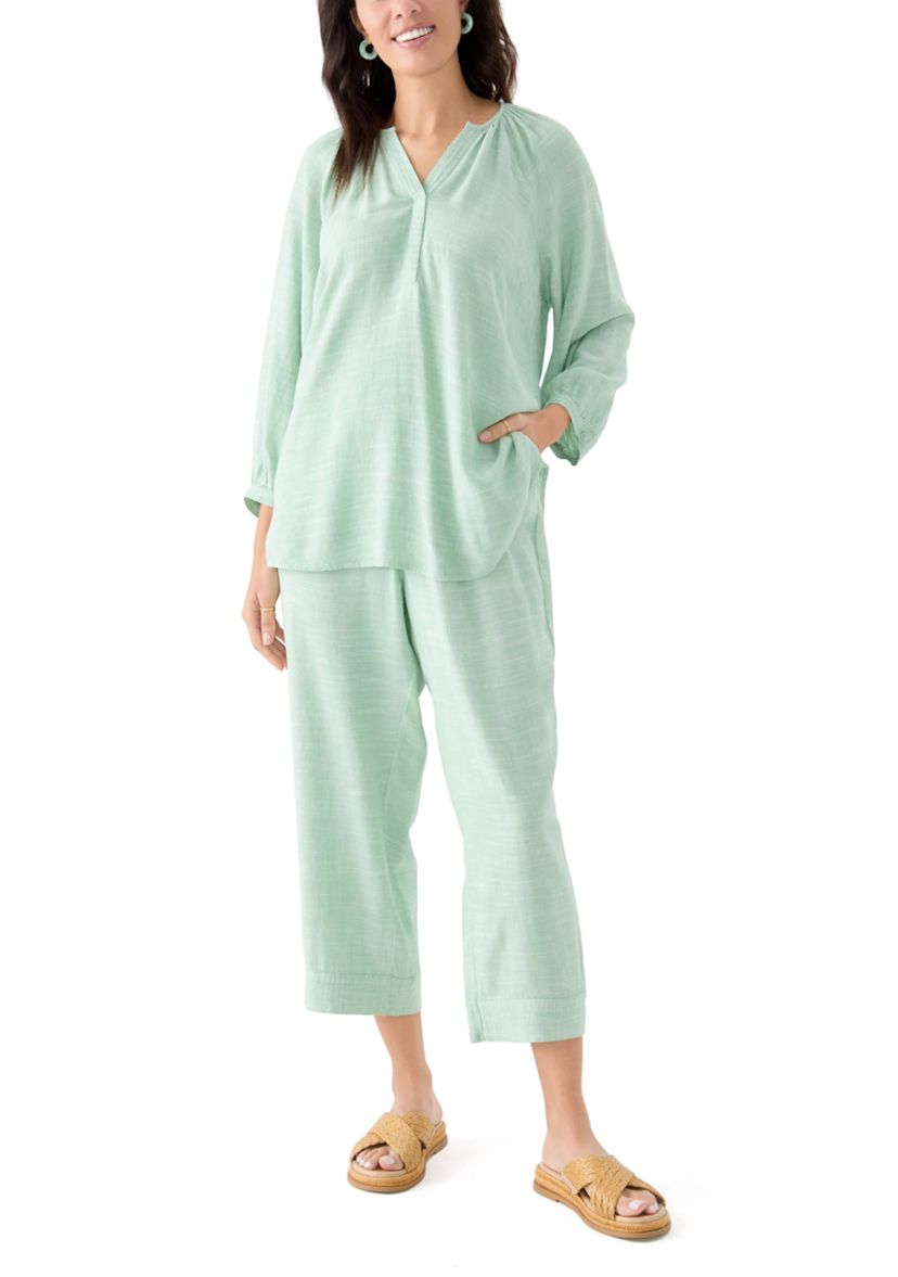 Womens Pull On Linen Blend Cross-Dyed Pants