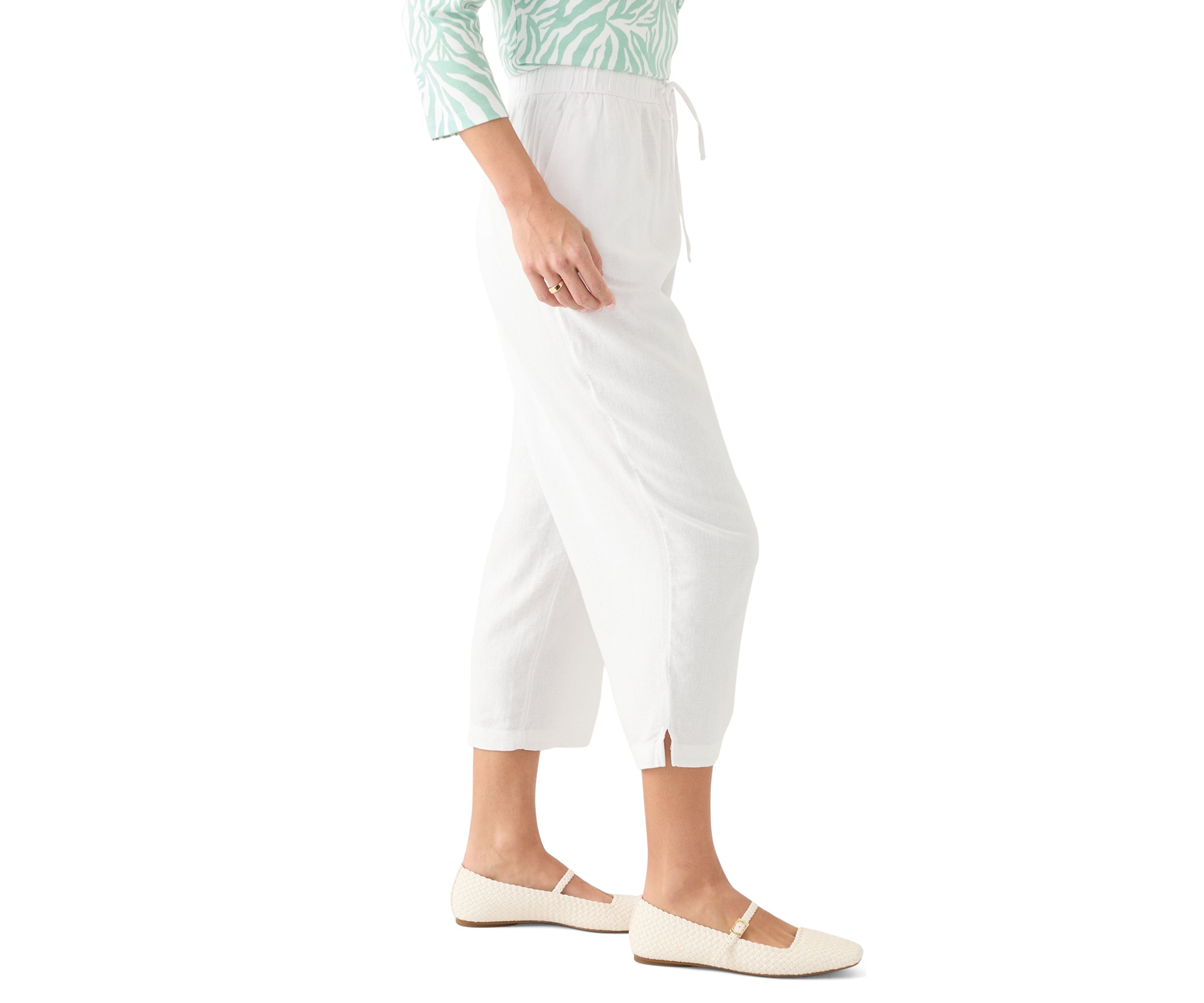 Petite Pull On Linen Cropped Pants