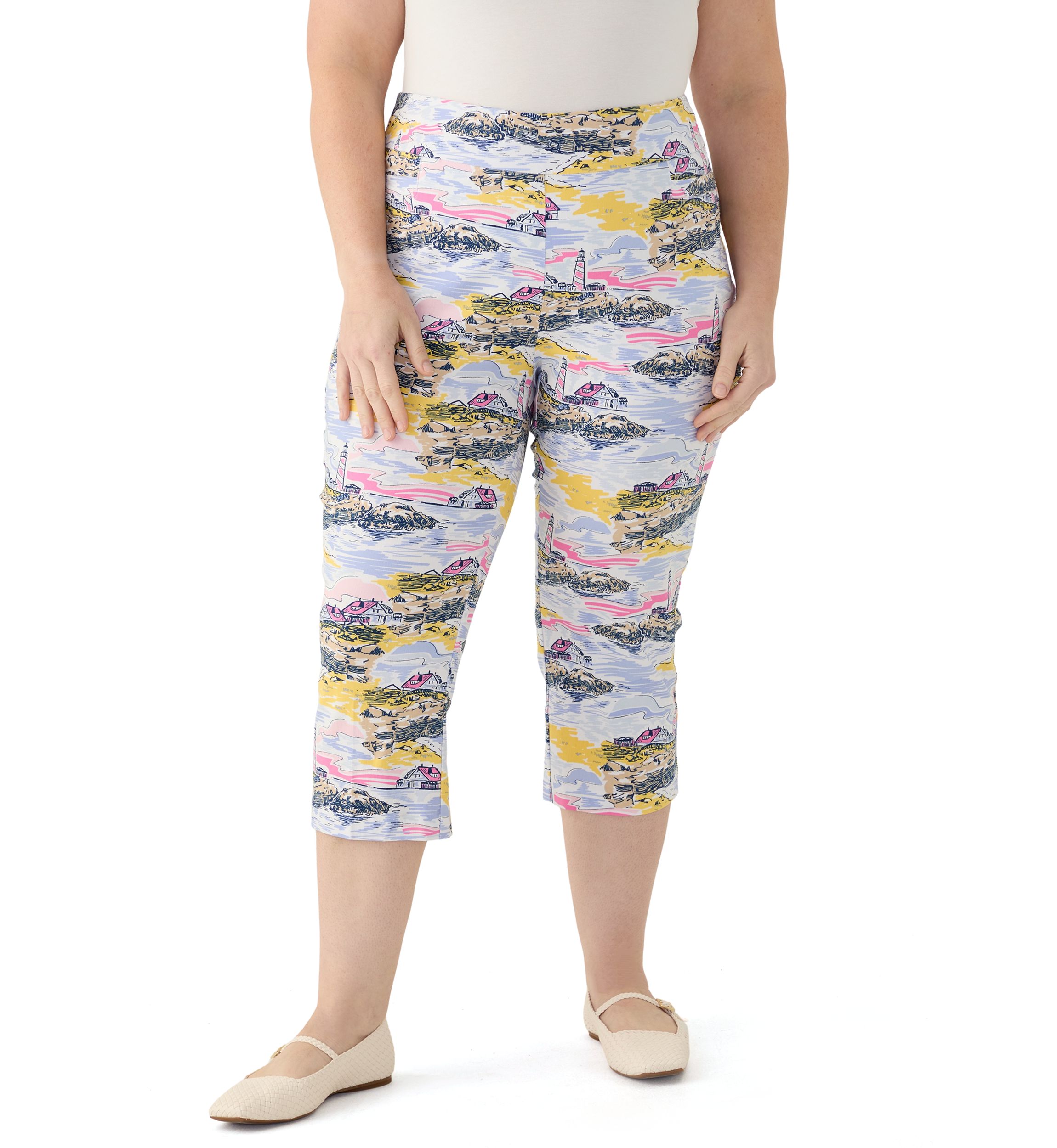 Plus Size Lighthouse Scenic Straight Leg Capri Pants 