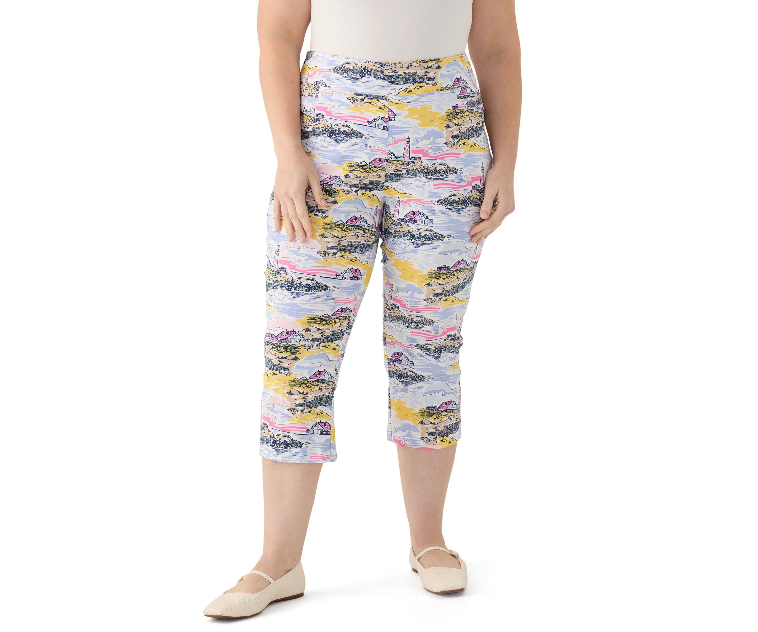 Plus Size Lighthouse Scenic Straight Leg Capri Pants 