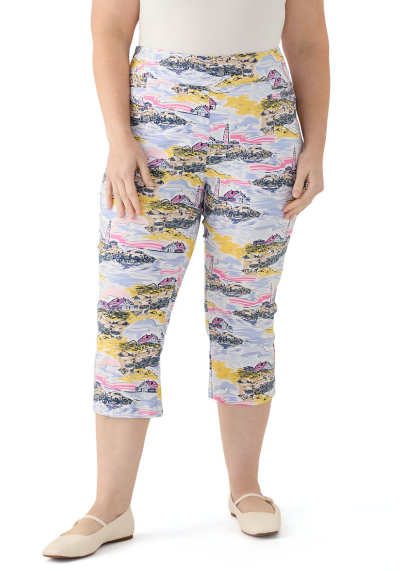 Plus Size Lighthouse Scenic Straight Leg Capri Pants 
