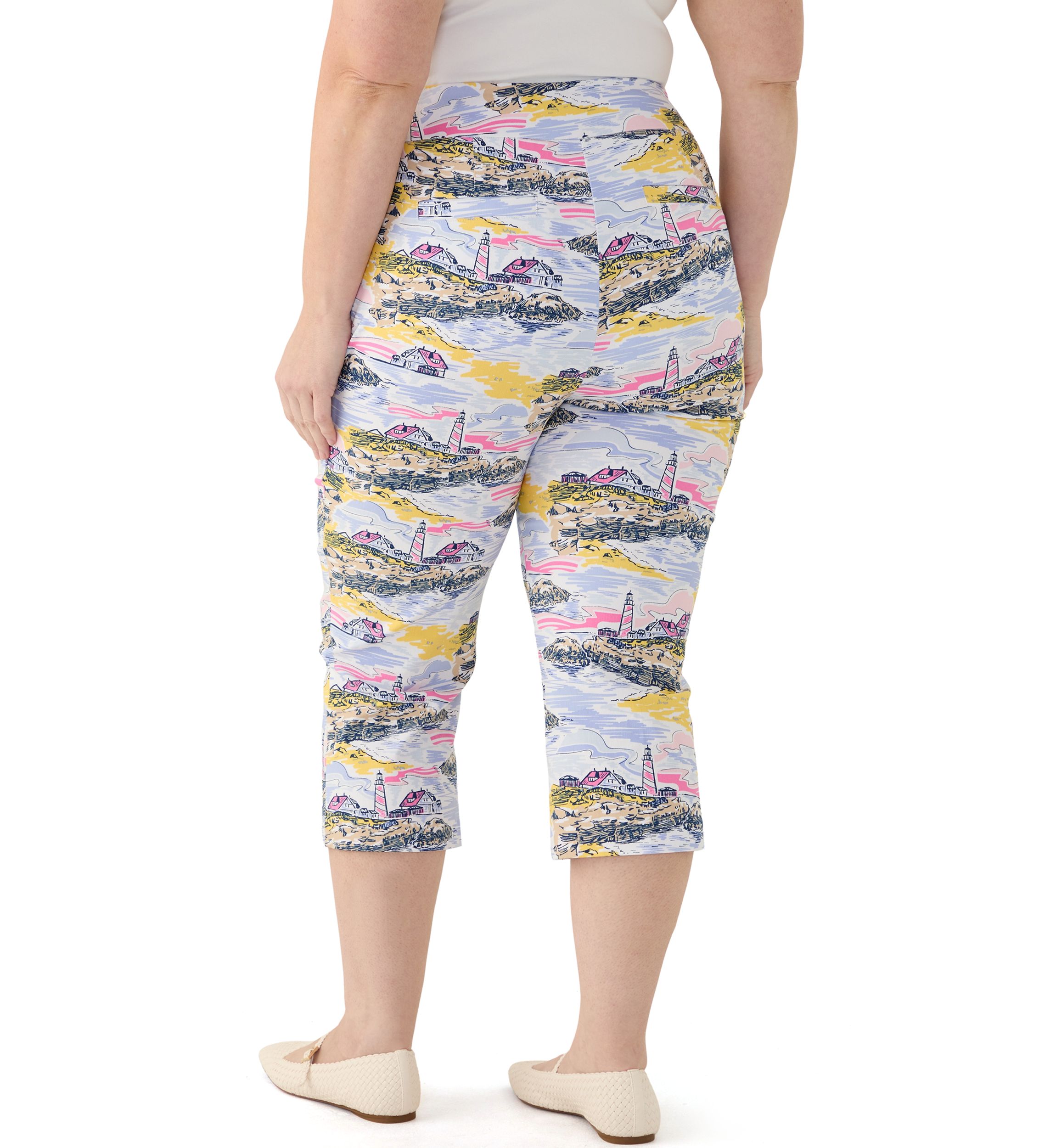 Plus Size Lighthouse Scenic Straight Leg Capri Pants 