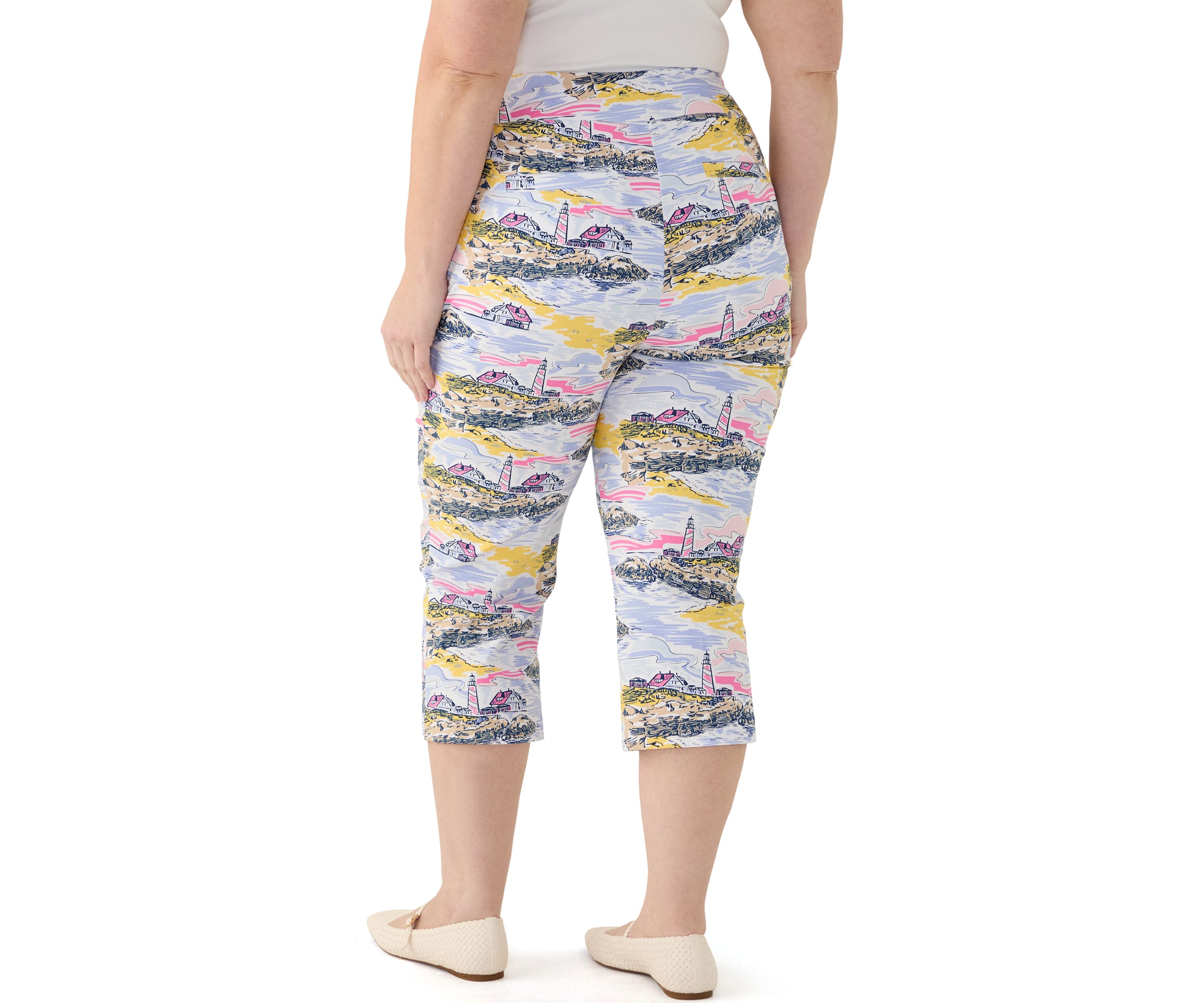 Plus Size Lighthouse Scenic Straight Leg Capri Pants 