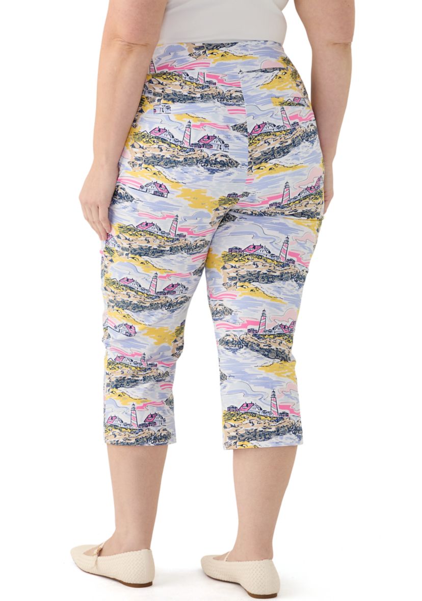 Plus Size Lighthouse Scenic Straight Leg Capri Pants 