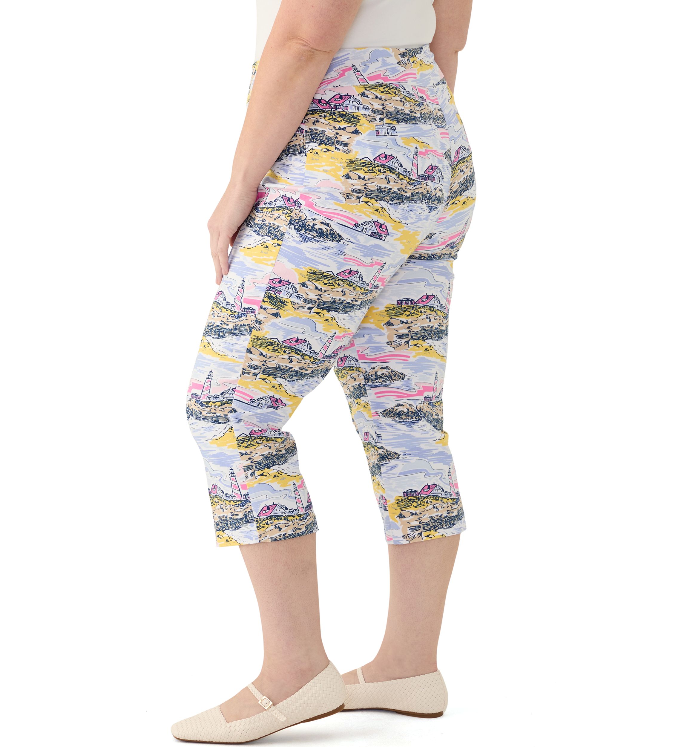 Plus Size Lighthouse Scenic Straight Leg Capri Pants 