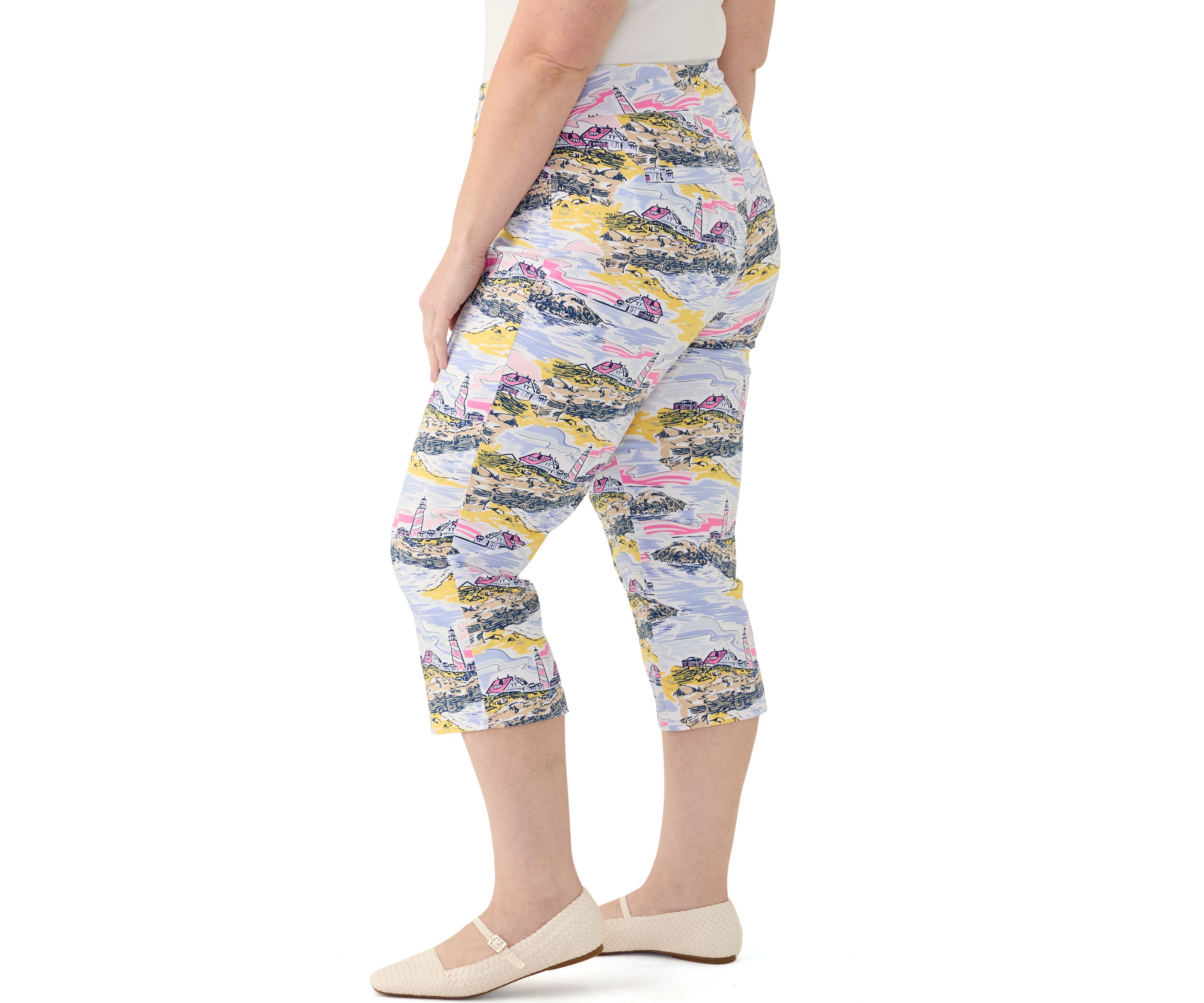 Plus Size Lighthouse Scenic Straight Leg Capri Pants 