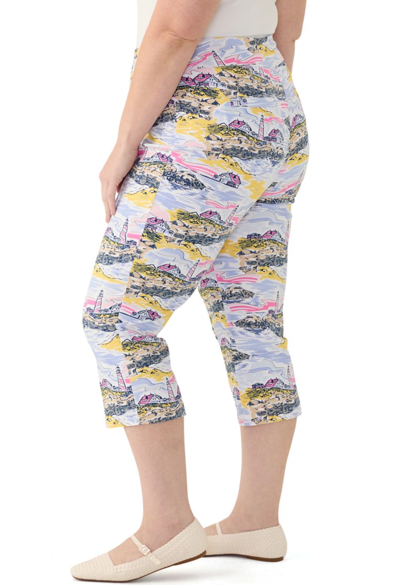 Plus Size Lighthouse Scenic Straight Leg Capri Pants 