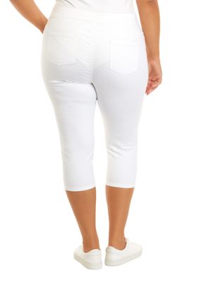 Kim Rogers Women's Plus Size Pull On Denim Capris, White, 18W