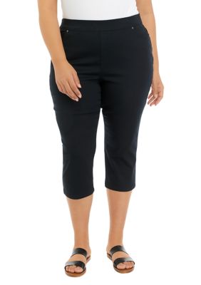 Kim Rogers Women's Plus Size Solid Capri Pants, Black, 16W -  0696073509276