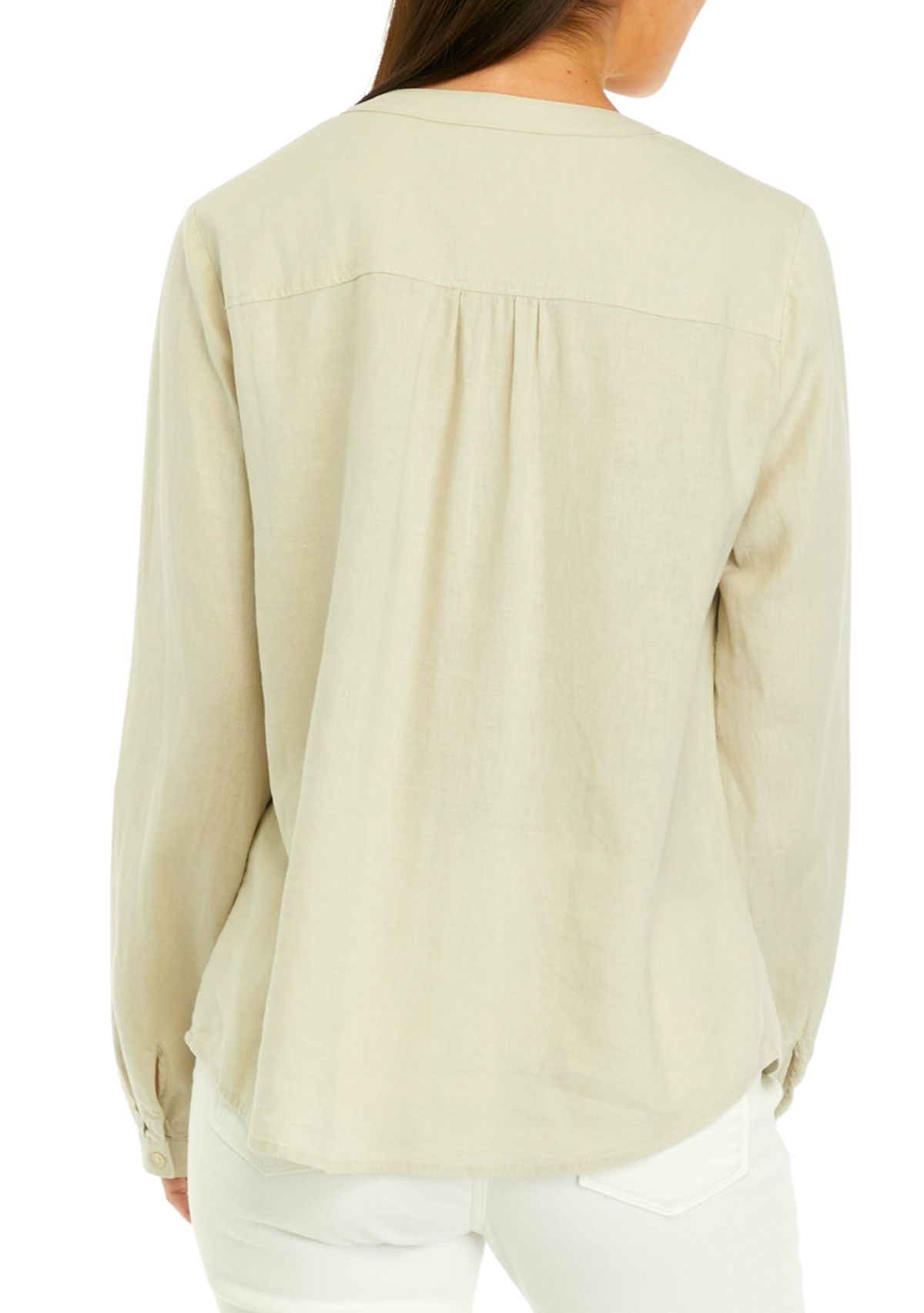 Womens Roll Tab Linen Henley Shirt