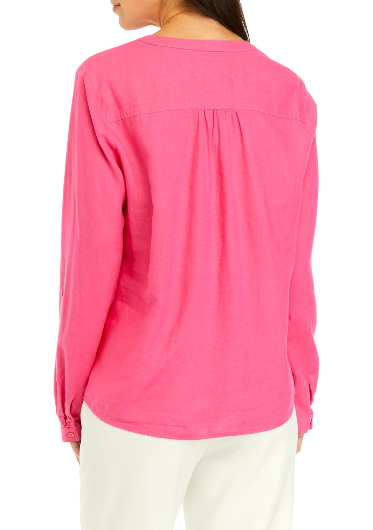 Womens Roll Tab Linen Henley Shirt