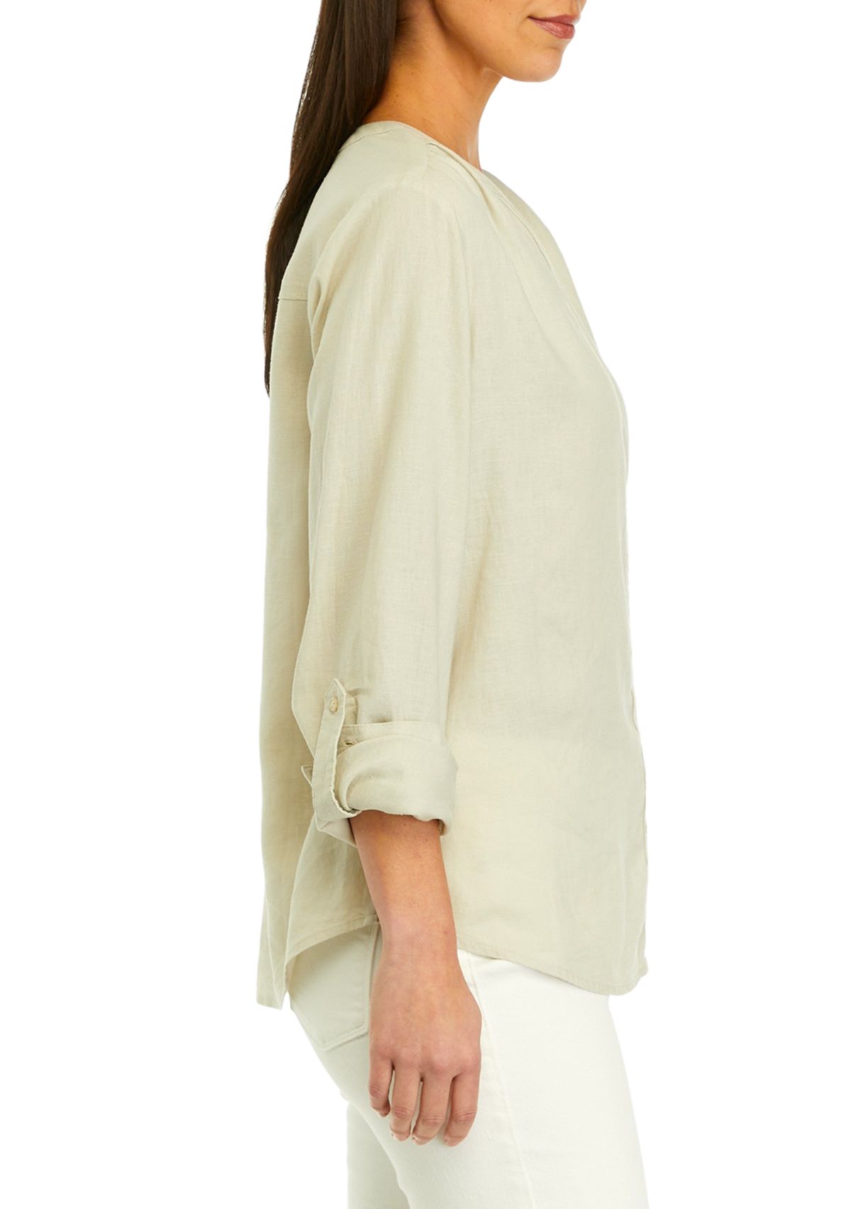 Womens Roll Tab Linen Henley Shirt