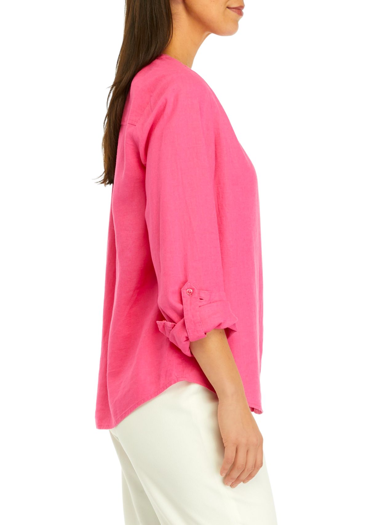 Womens Roll Tab Linen Henley Shirt