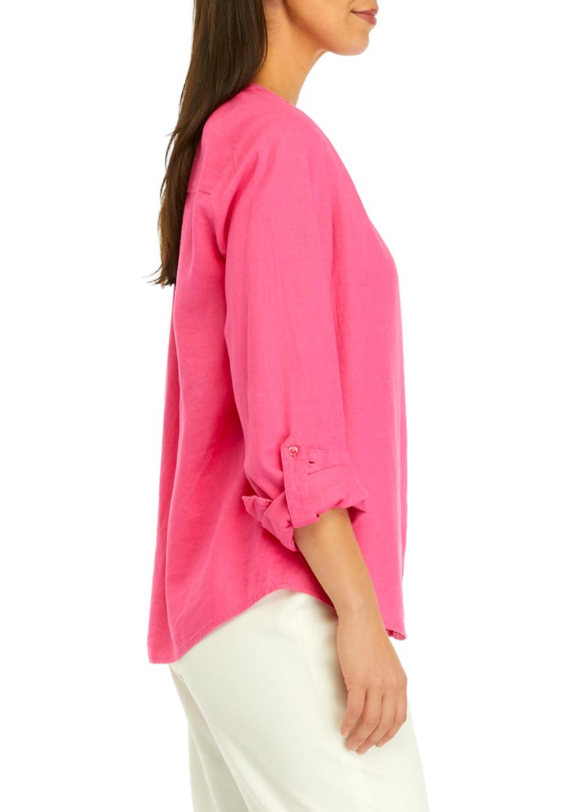 Womens Roll Tab Linen Henley Shirt