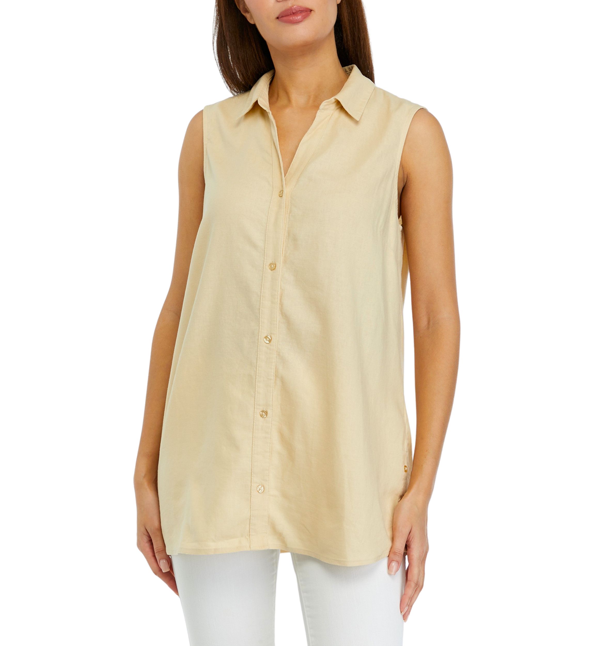 Womens Sleeveless Side Button Linen Tunic
