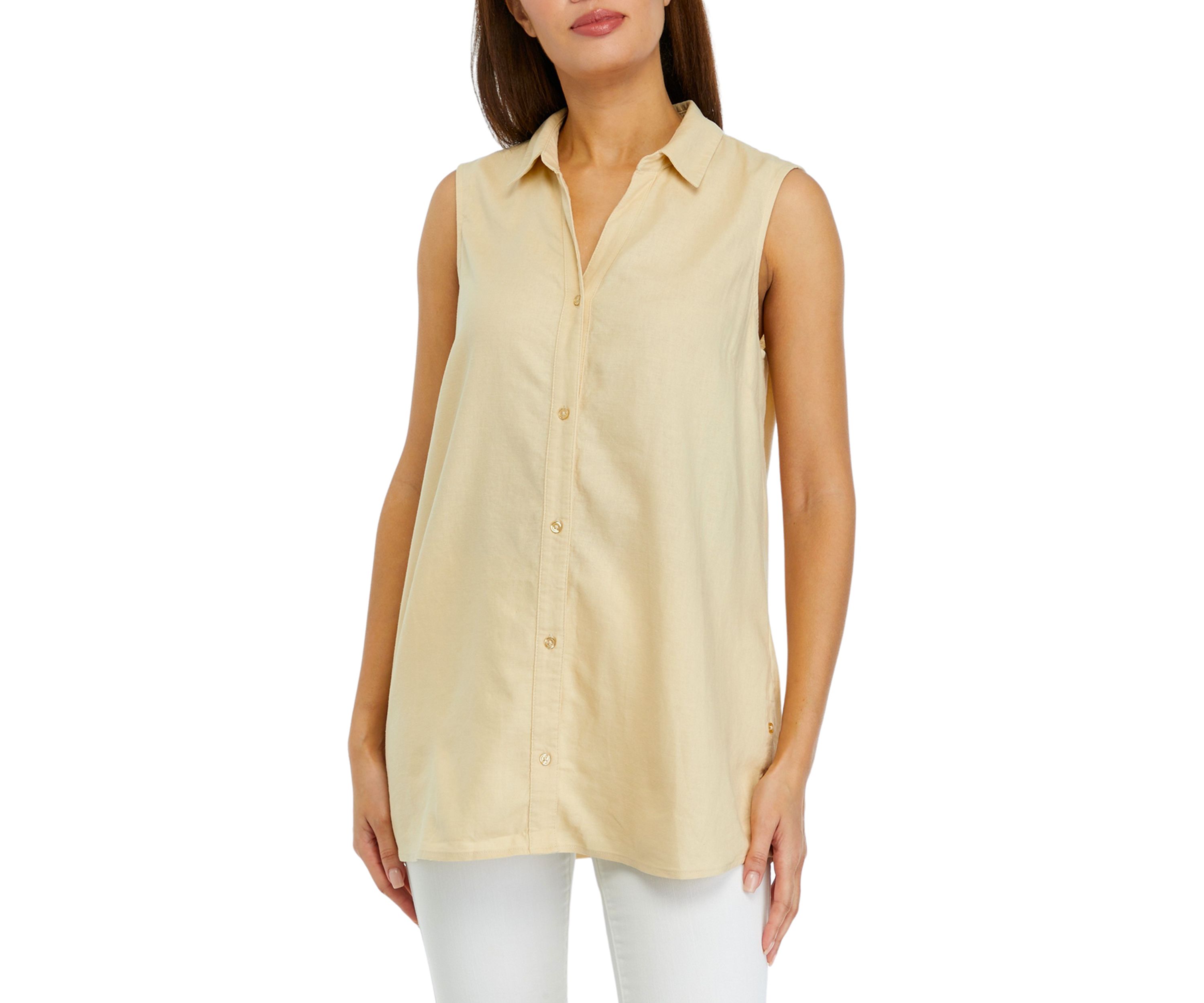 Womens Sleeveless Side Button Linen Tunic
