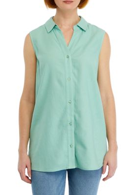 Kim Rogers Women's Sleeveless Side Button Linen Tunic, Mint, Small